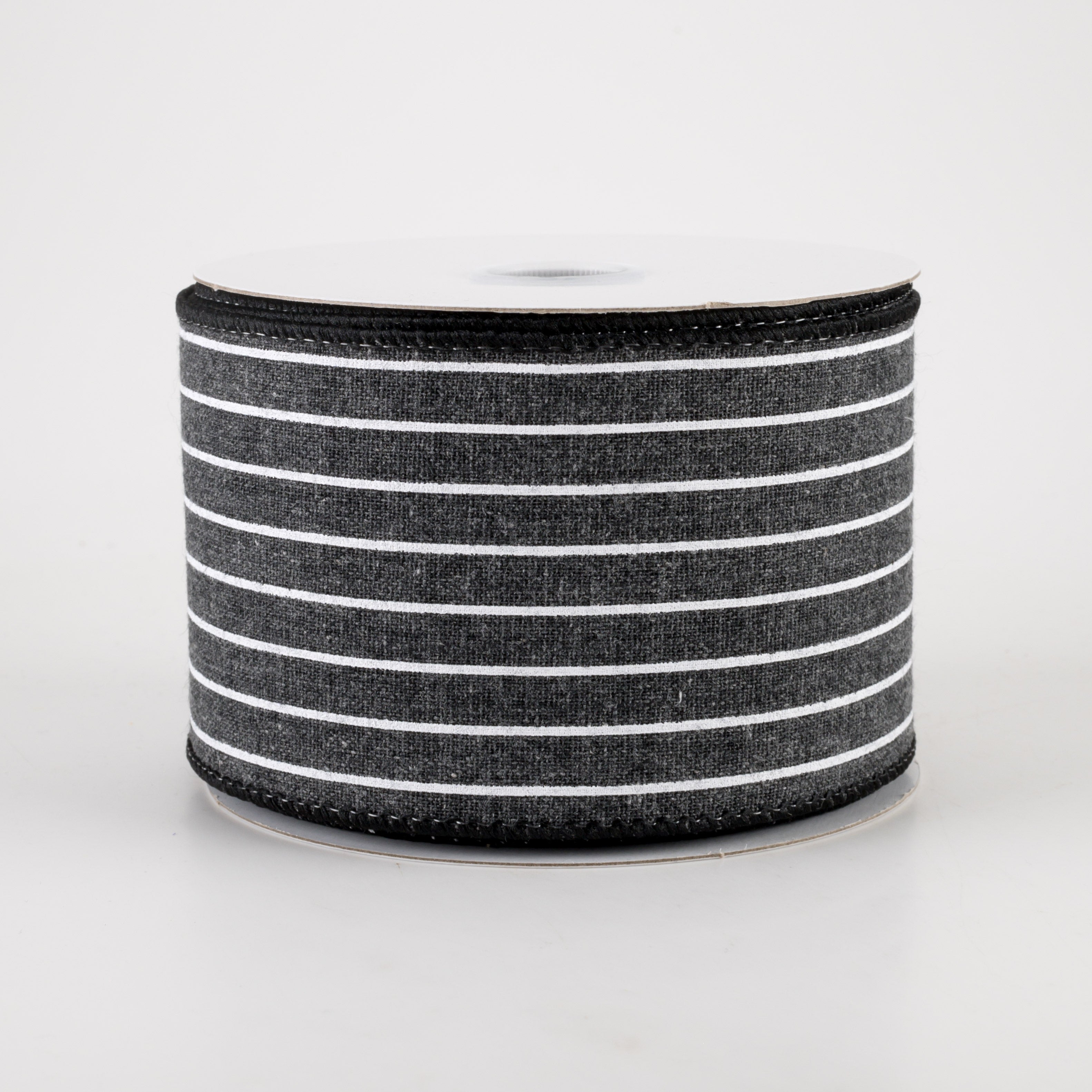 2.5" Stiff Linen Cabana Pinstripe Ribbon: Black (10 Yards) Item Number: 41244-40-01