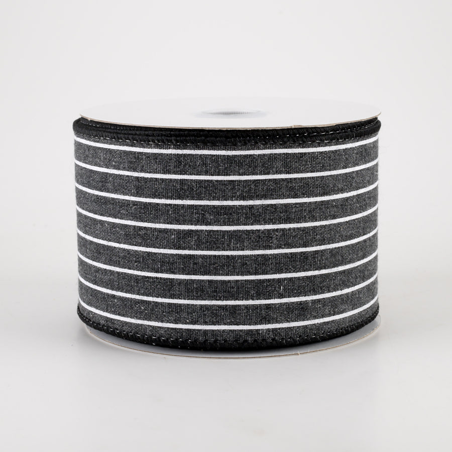2.5" Stiff Linen Cabana Pinstripe Ribbon: Black (10 Yards) Item Number: 41244-40-01