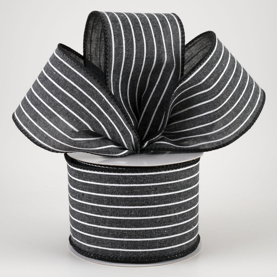 2.5" Stiff Linen Cabana Pinstripe Ribbon: Black (10 Yards) Lifestyle Photo