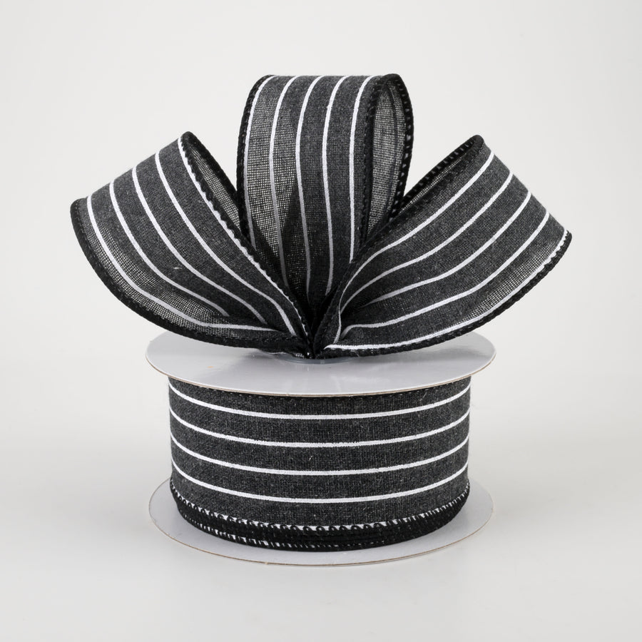 1.5" Stiff Linen Cabana Pinstripe Ribbon: Black (10 Yards) Lifestyle Photo