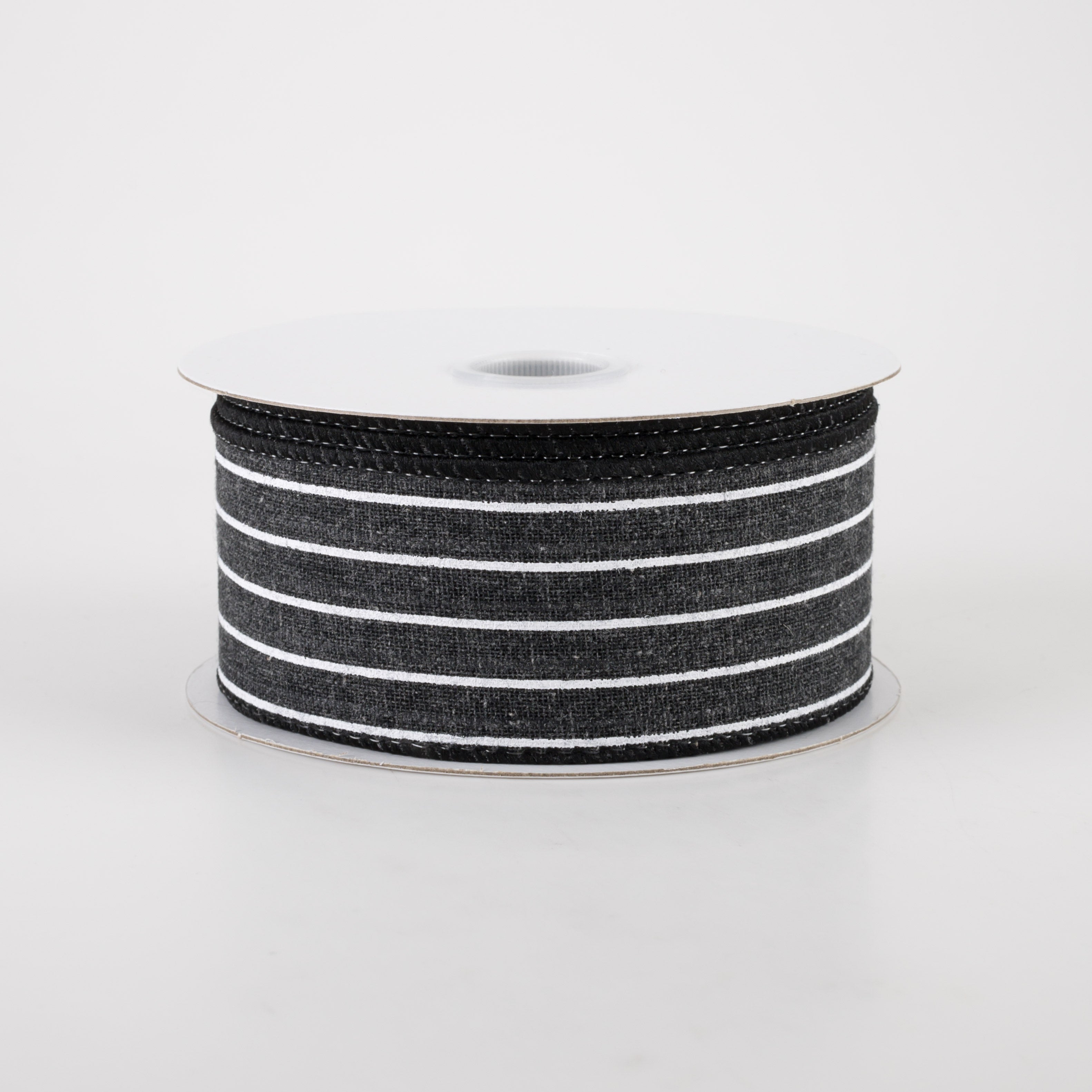 1.5" Stiff Linen Cabana Pinstripe Ribbon: Black (10 Yards)