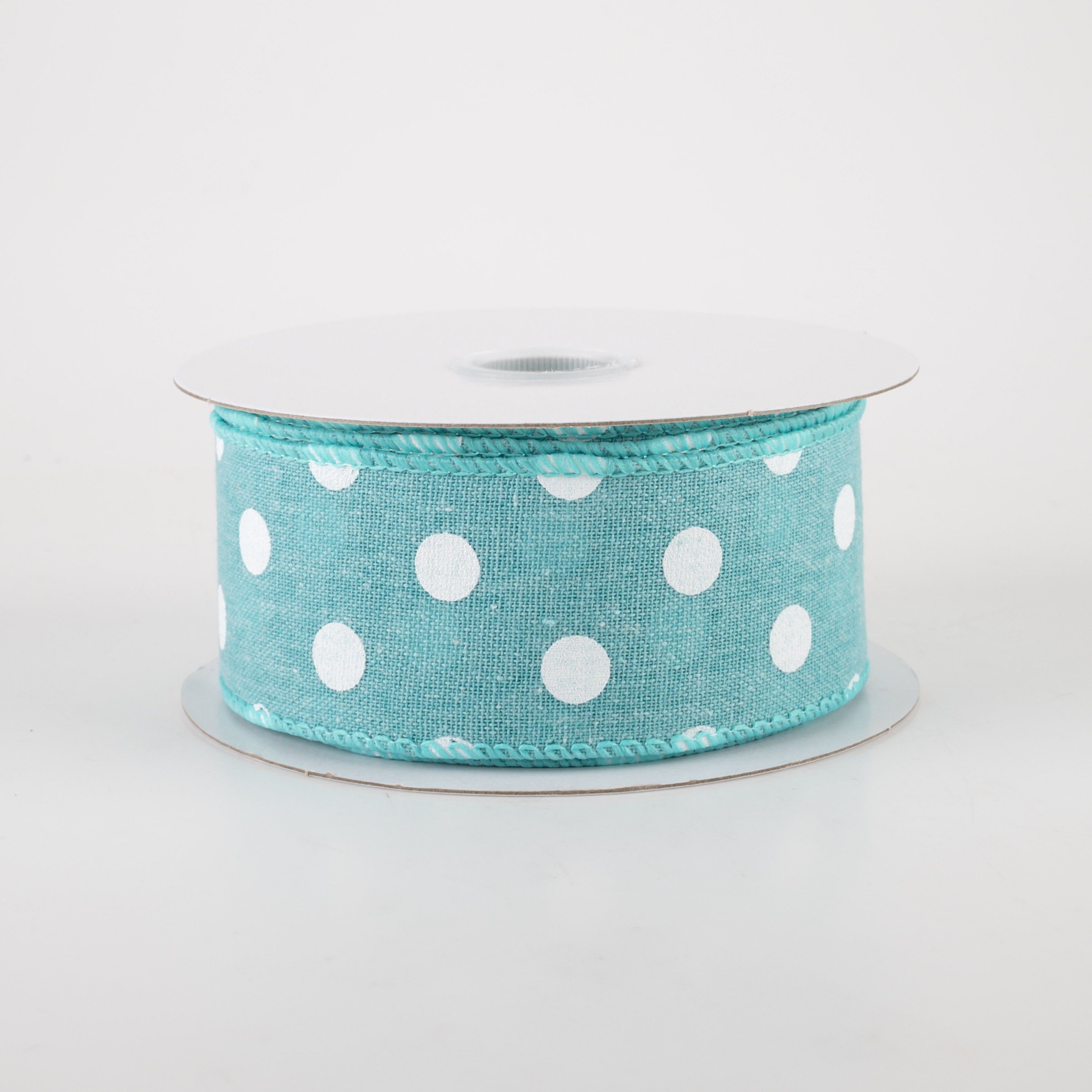 1.5" Stiff Linen Polka Dot Ribbon: Aqua Blue (10 Yards)