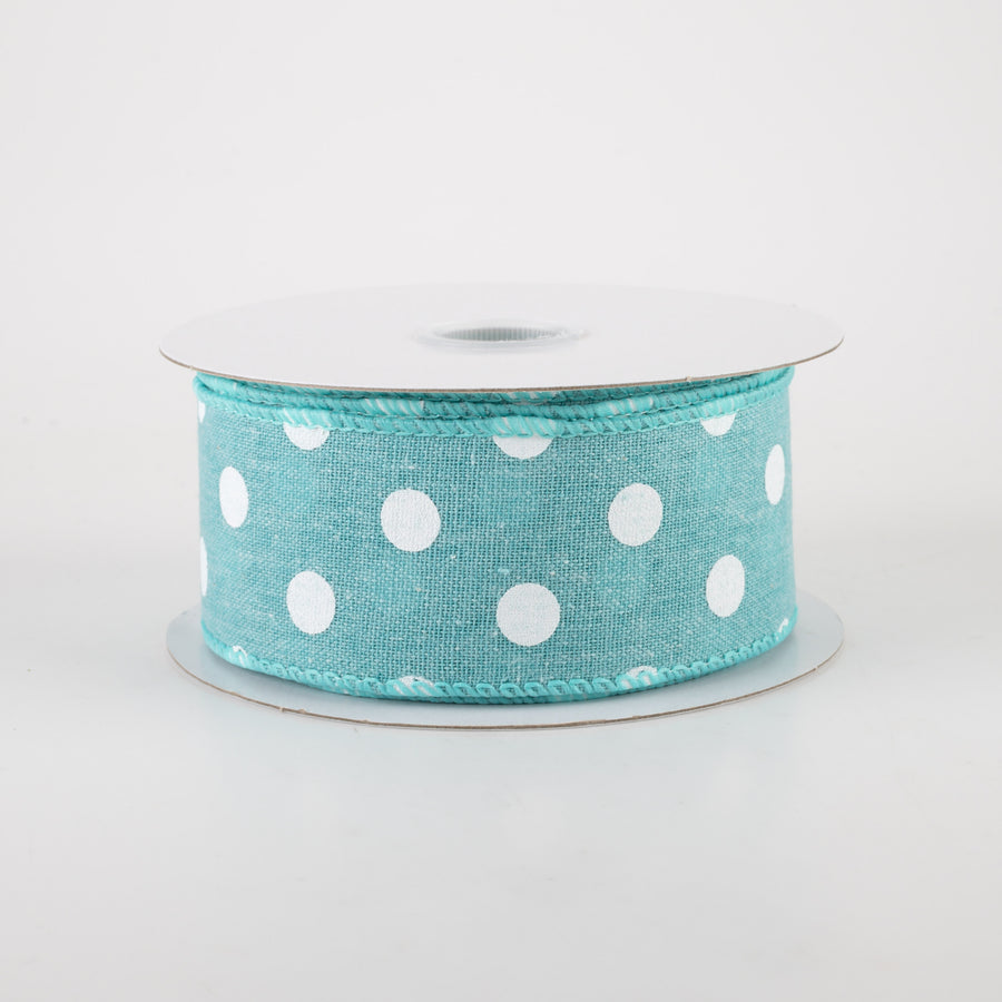 1.5" Stiff Linen Polka Dot Ribbon: Aqua Blue (10 Yards)