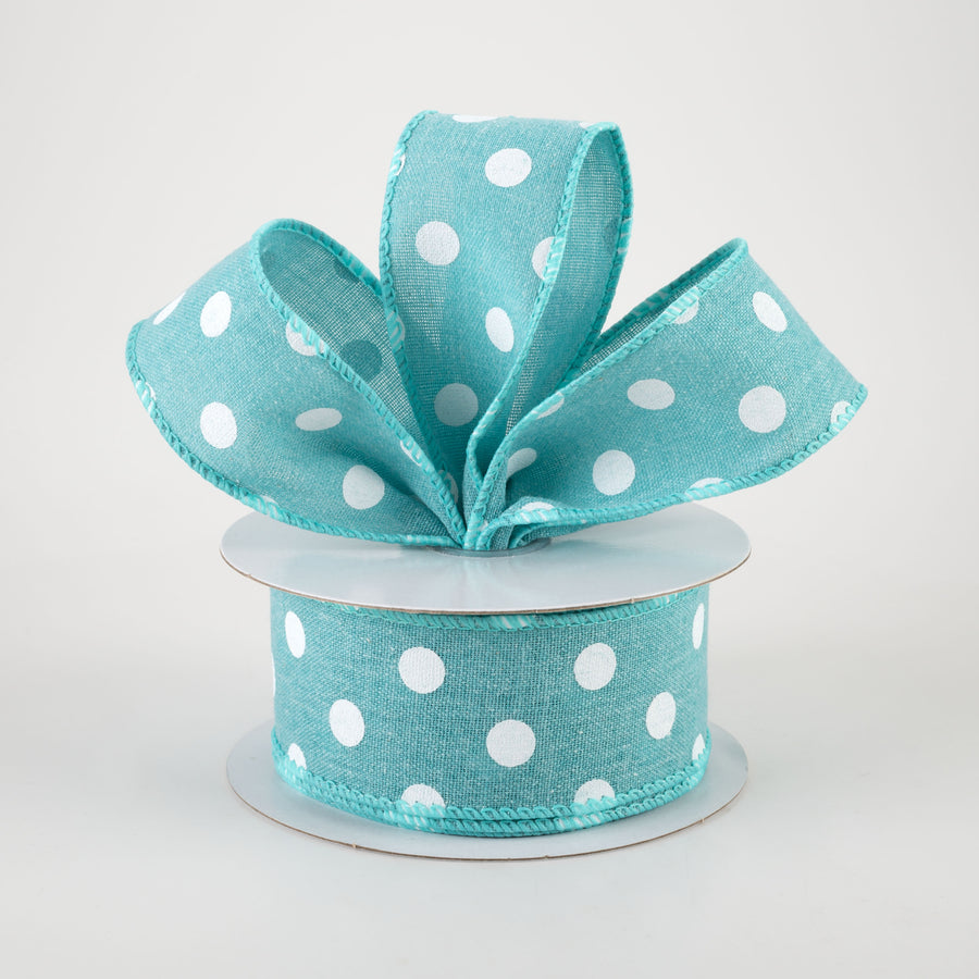 1.5" Stiff Linen Polka Dot Ribbon: Aqua Blue (10 Yards) Lifestyle Photo