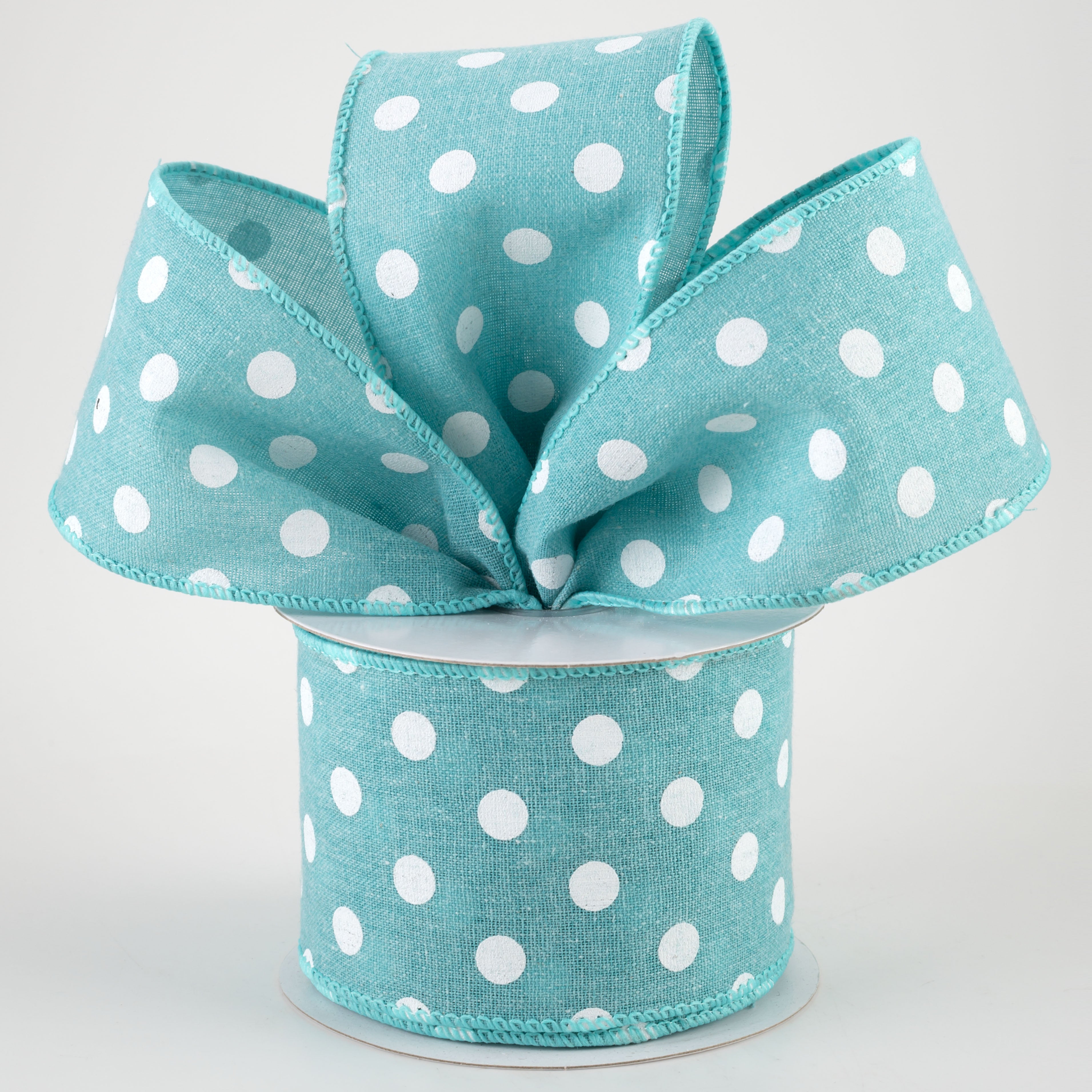 2.5" Stiff Linen Polka Dot Ribbon: Aqua Blue (10 Yards) Lifestyle Photo