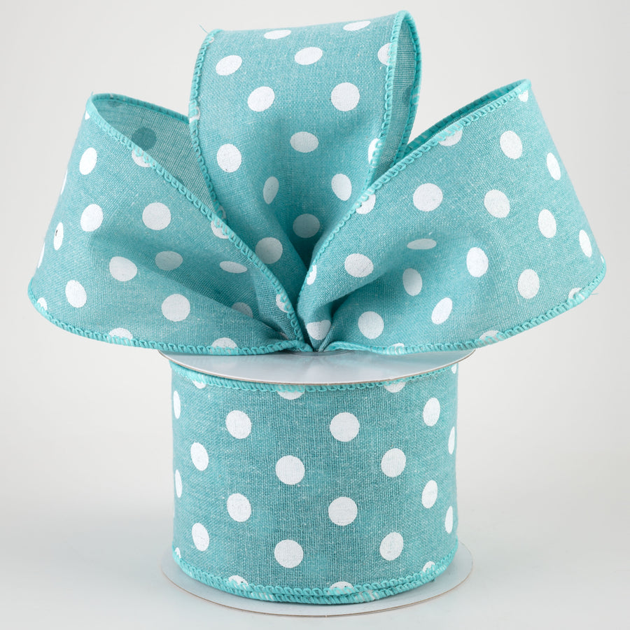 2.5" Stiff Linen Polka Dot Ribbon: Aqua Blue (10 Yards) Lifestyle Photo