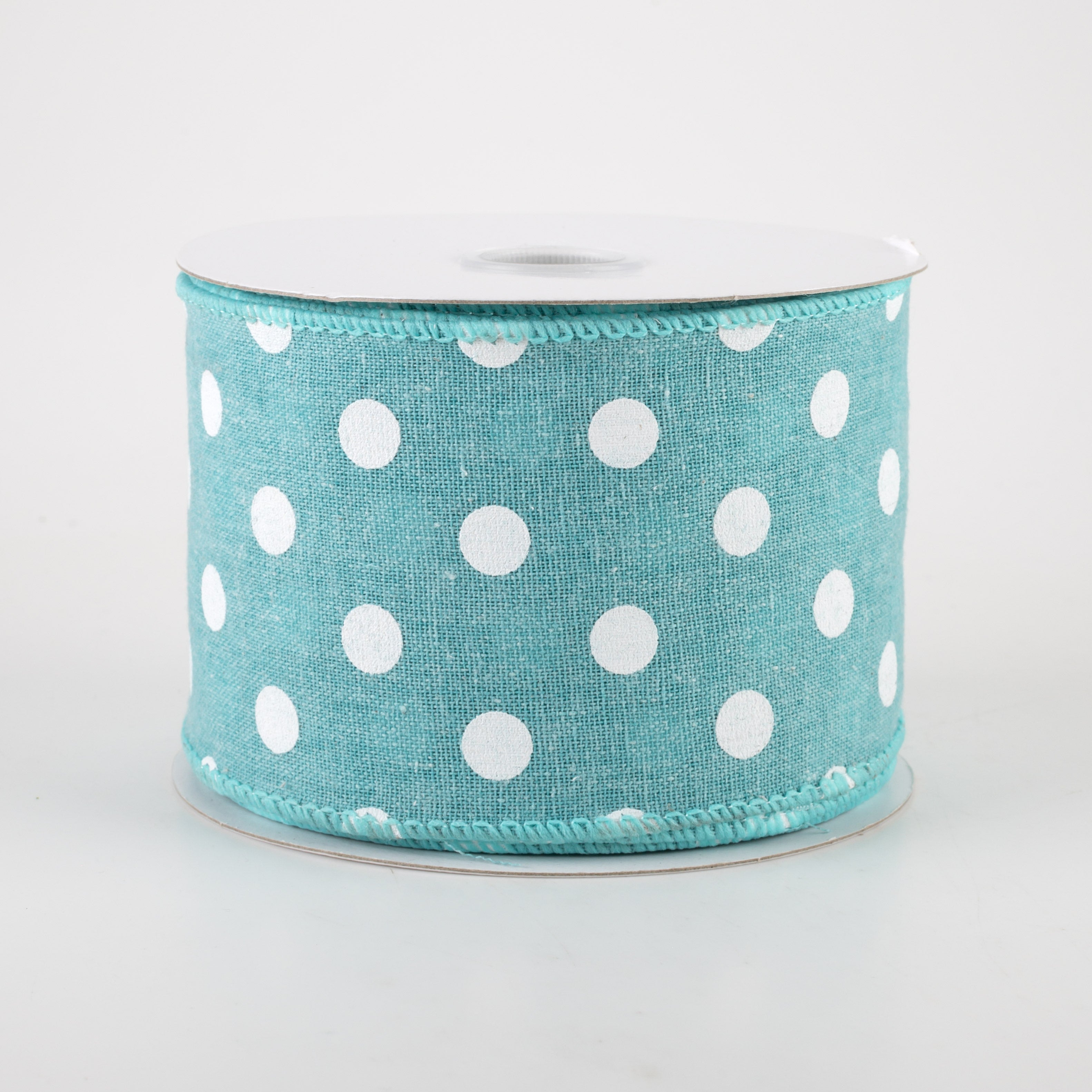 2.5" Stiff Linen Polka Dot Ribbon: Aqua Blue (10 Yards)