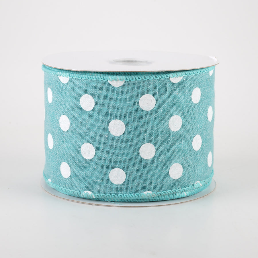 2.5" Stiff Linen Polka Dot Ribbon: Aqua Blue (10 Yards)