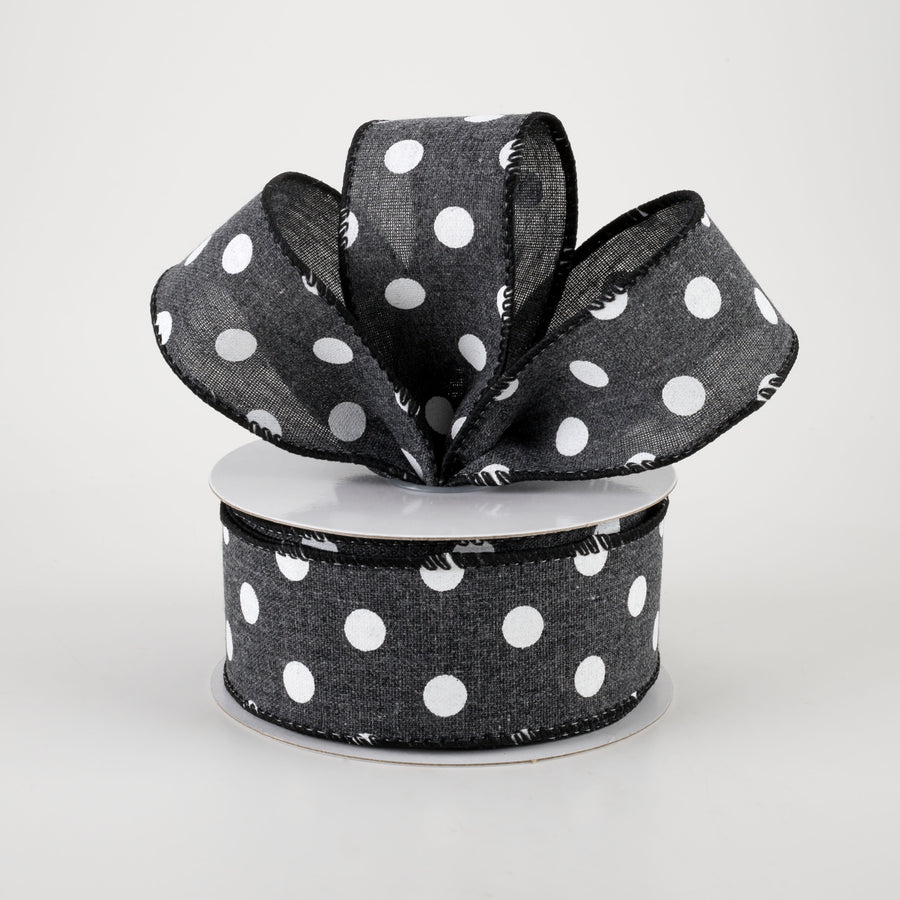 1.5" Stiff Linen Polka Dot Ribbon: Charcoal Black (10 Yards) Lifestyle Photo