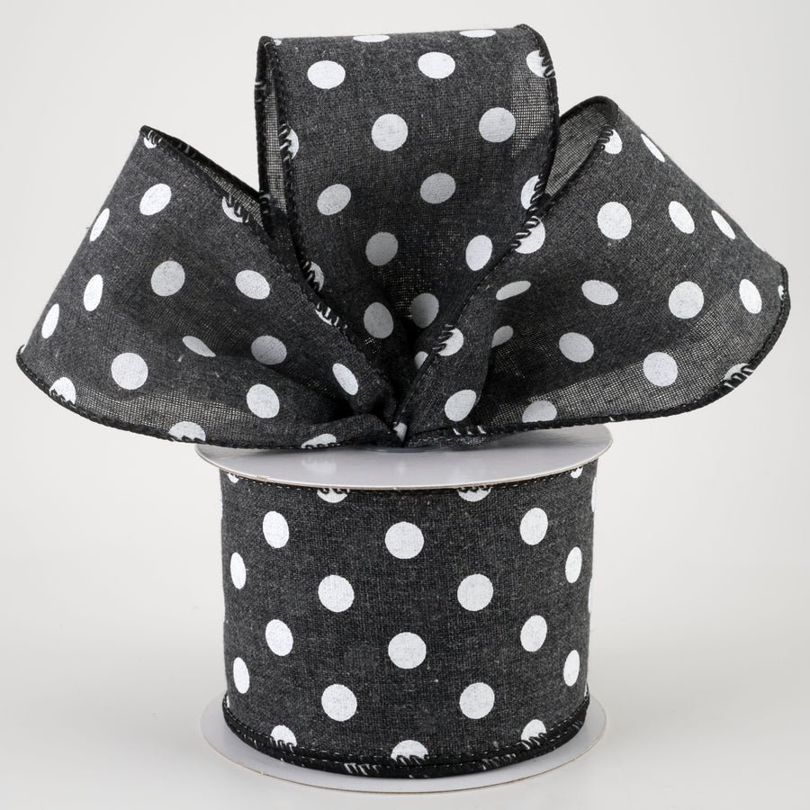 2.5" Stiff Linen Polka Dot Ribbon: Charcoal Black (10 Yards) Lifestyle Photo