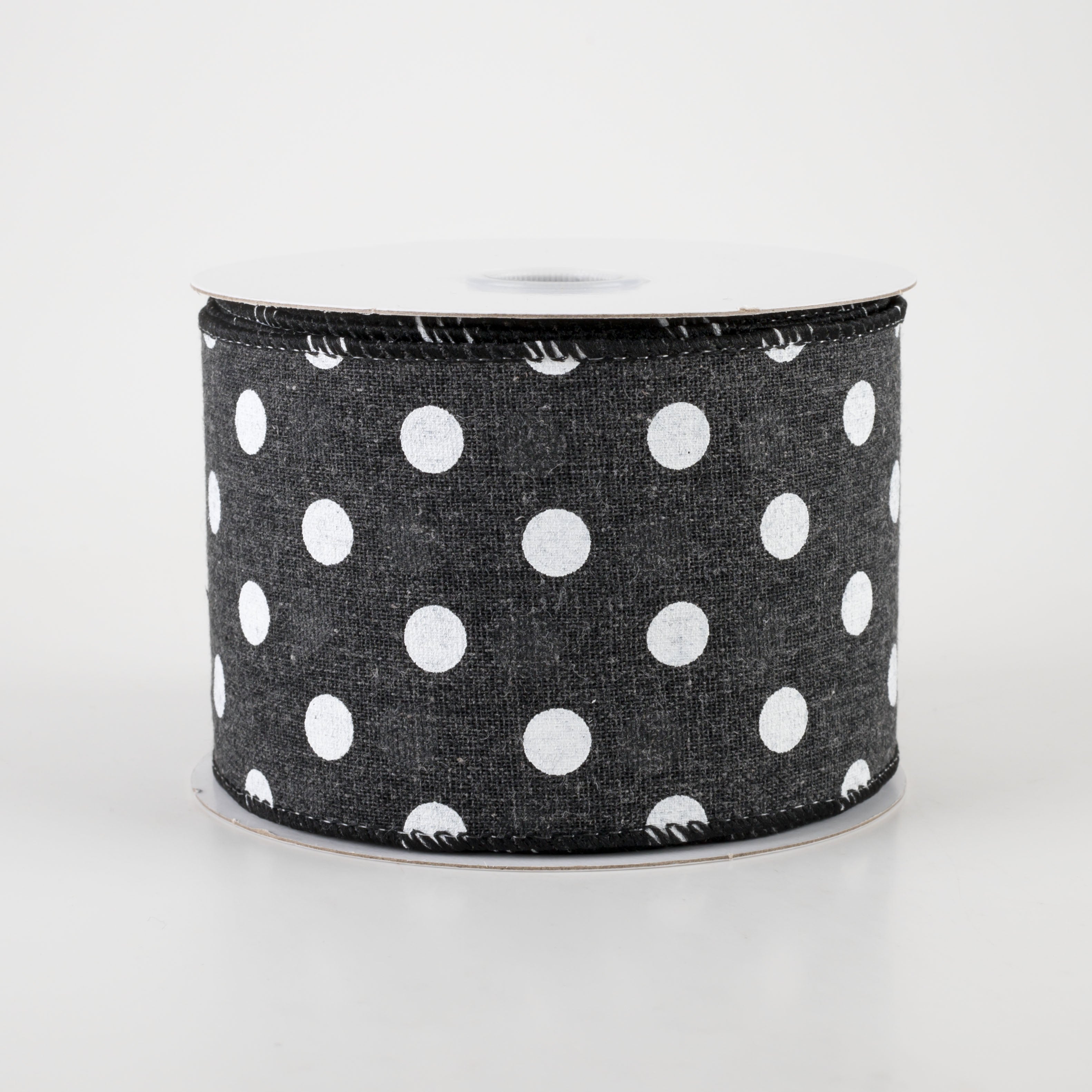 2.5" Stiff Linen Polka Dot Ribbon: Charcoal Black (10 Yards)