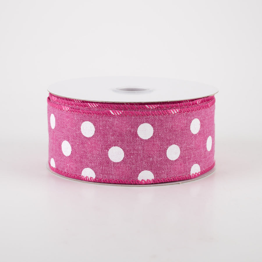 1.5" Stiff Linen Polka Dot Ribbon: Fuchsia Pink (10 Yards) Item Number: 41243-09-24