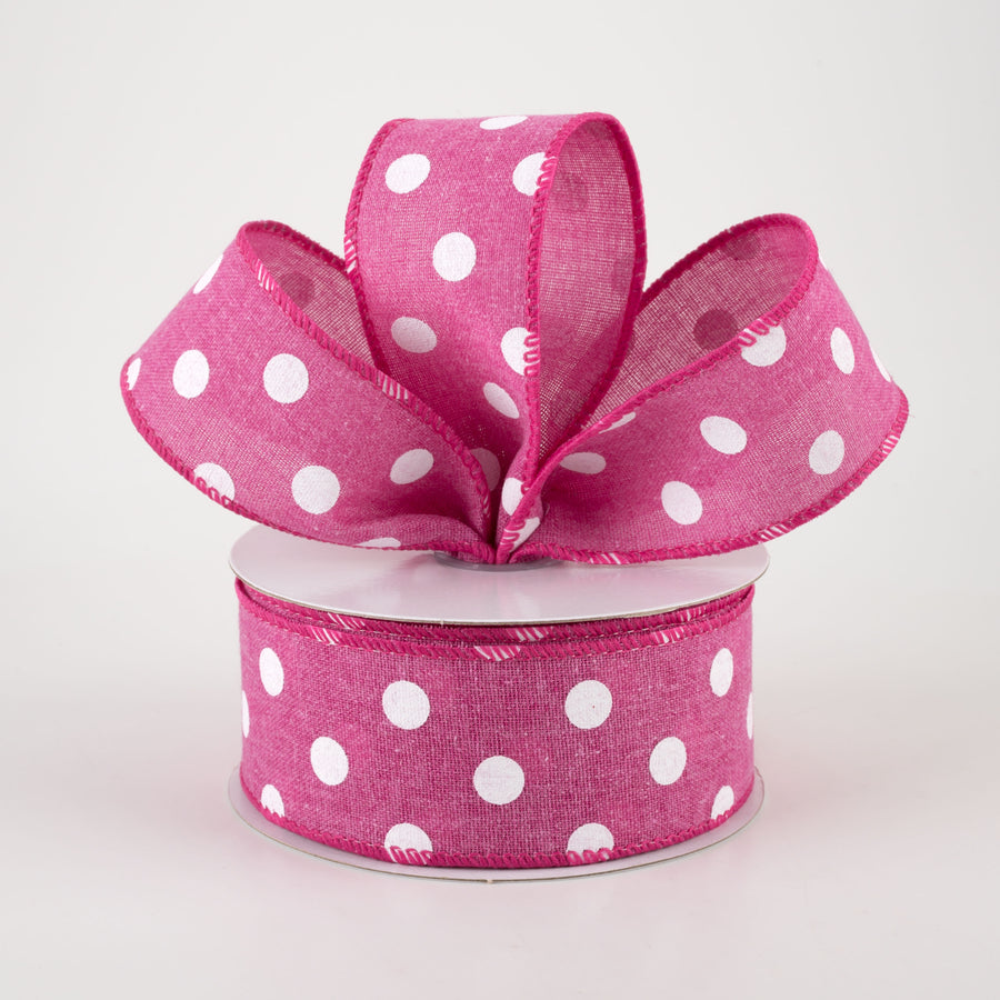 1.5" Stiff Linen Polka Dot Ribbon: Fuchsia Pink (10 Yards) Lifestyle Photo