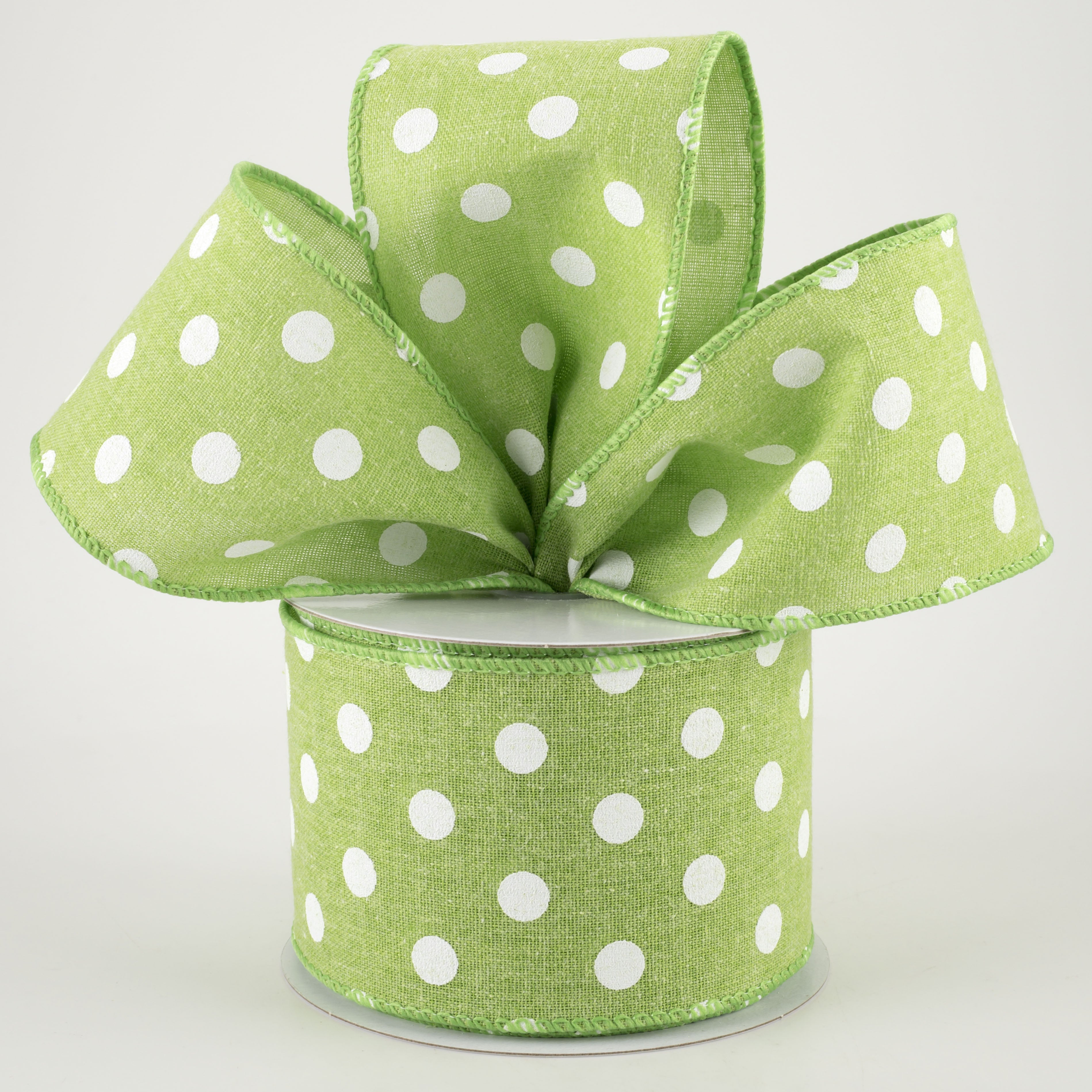 2.5" Stiff Linen Polka Dot Ribbon: Lime Green (10 Yards) Lifestyle Photo