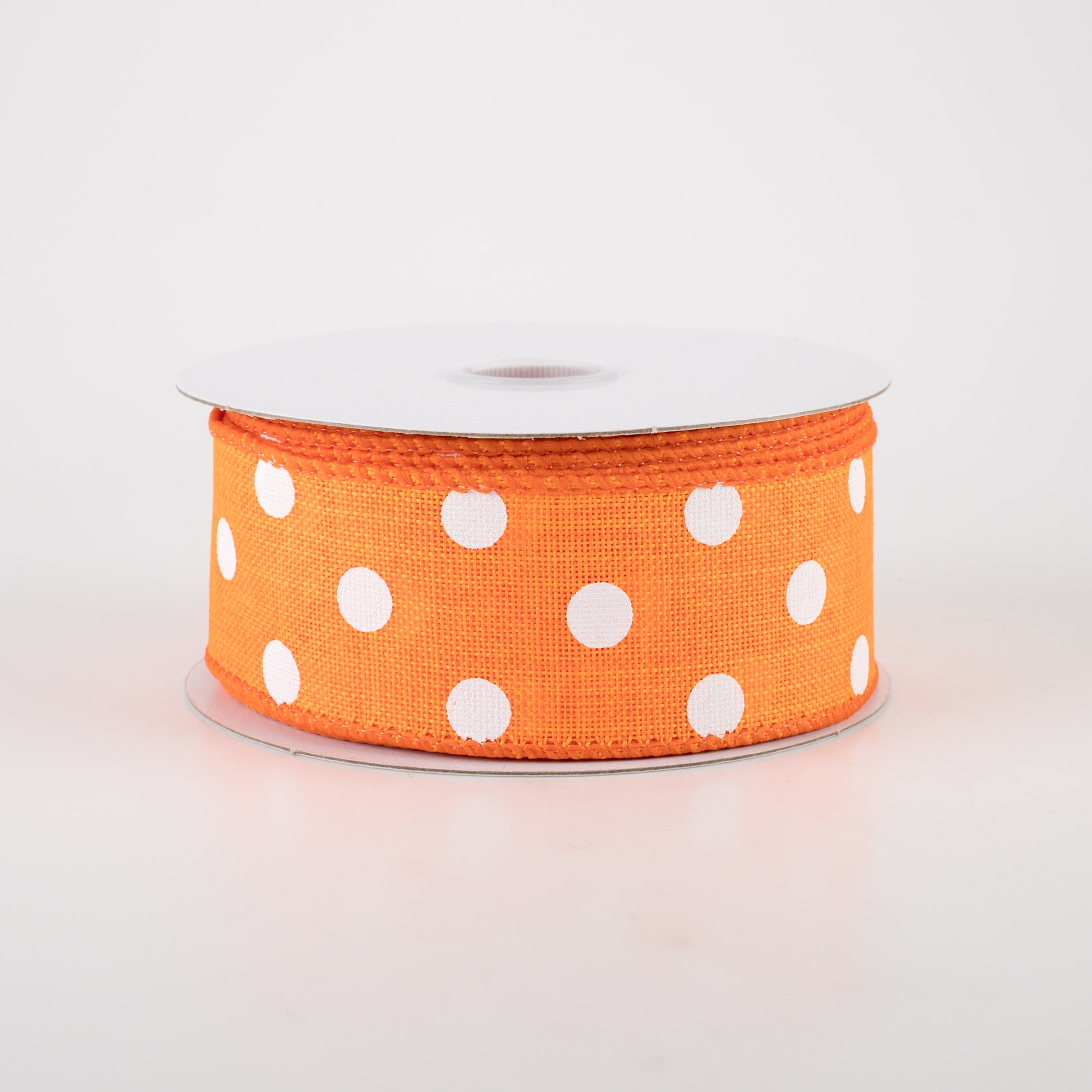 1.5" Stiff Linen Polka Dot Ribbon: Orange (10 Yards)