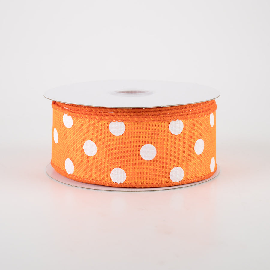 1.5" Stiff Linen Polka Dot Ribbon: Orange (10 Yards)