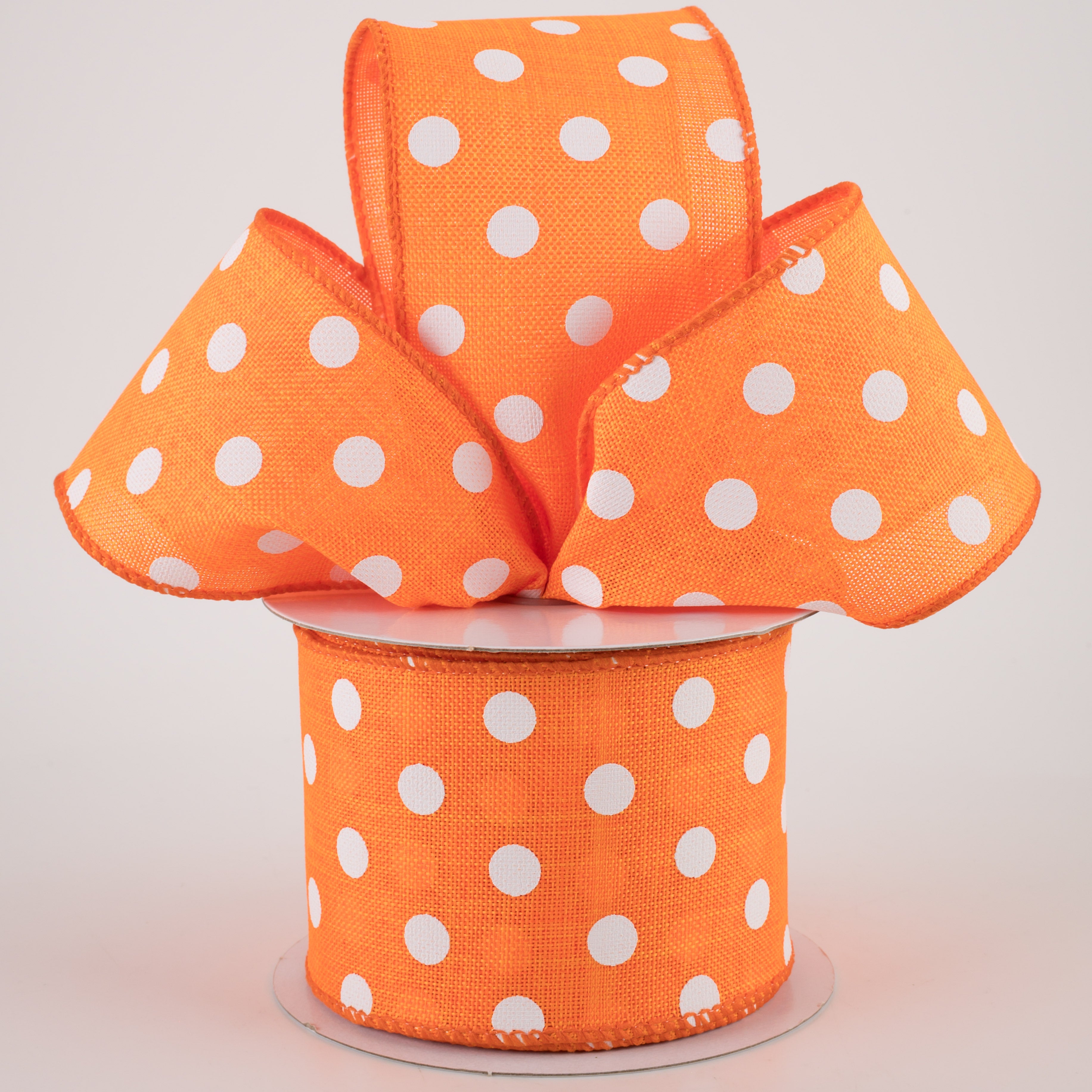 2.5" Stiff Linen Polka Dot Ribbon: Orange (10 Yards) Lifestyle Photo
