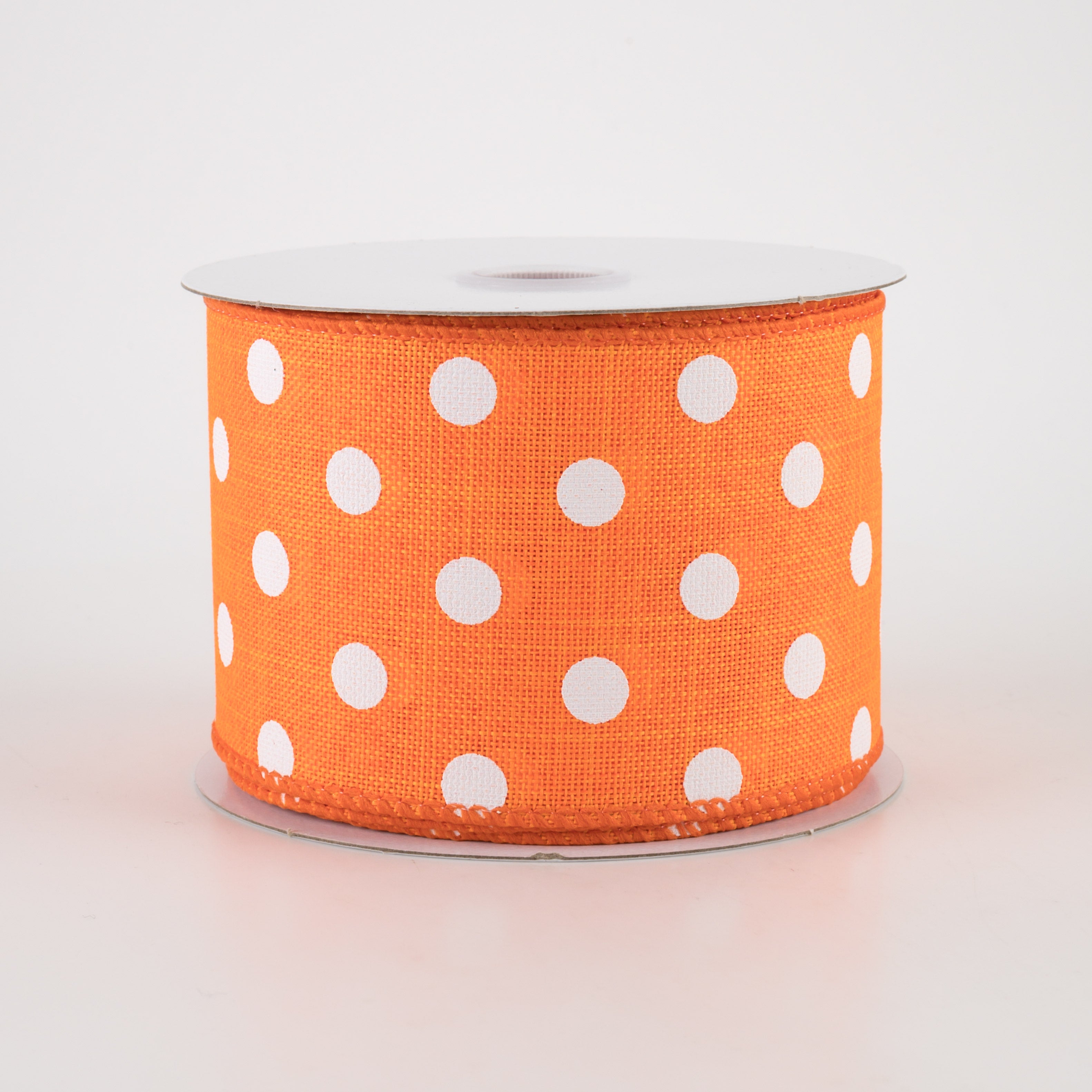 2.5" Stiff Linen Polka Dot Ribbon: Orange (10 Yards)
