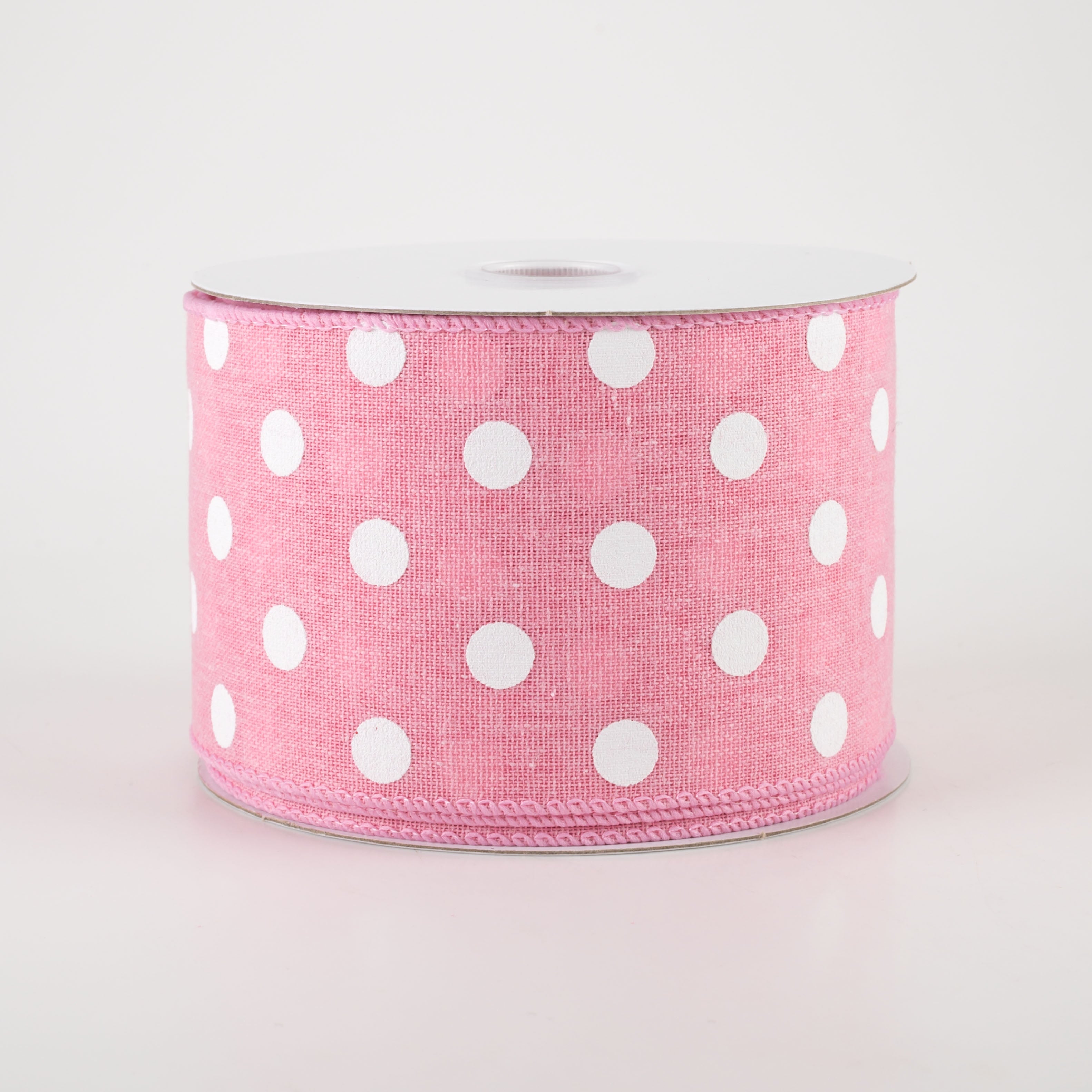 2.5" Stiff Linen Polka Dot Ribbon: Pink (10 Yards)