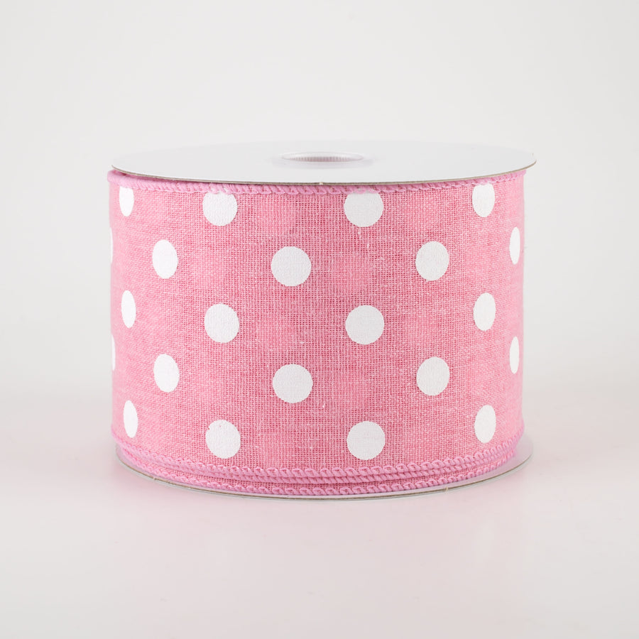 2.5" Stiff Linen Polka Dot Ribbon: Pink (10 Yards)