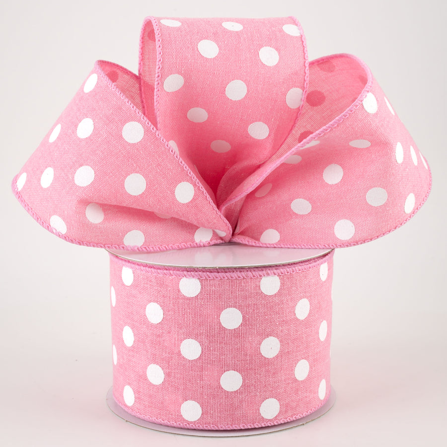 2.5" Stiff Linen Polka Dot Ribbon: Pink (10 Yards) Lifestyle Photo