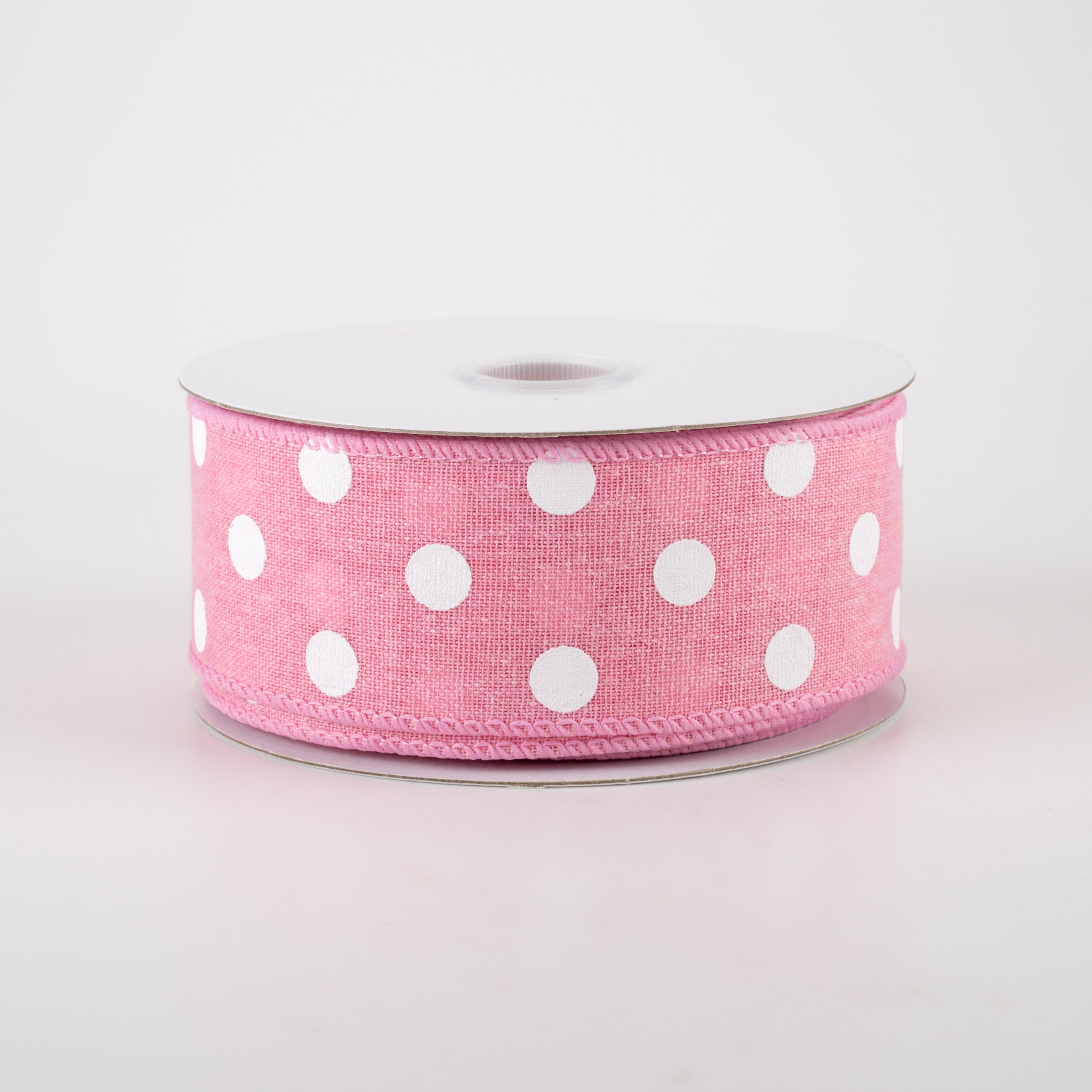 1.5" Stiff Linen Polka Dot Ribbon: Pink (10 Yards)