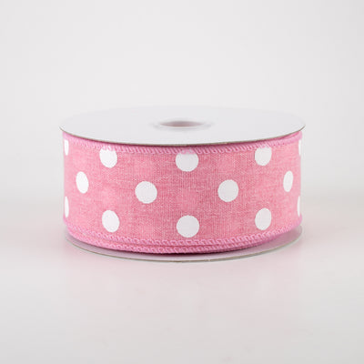1.5" Stiff Linen Polka Dot Ribbon: Pink (10 Yards)