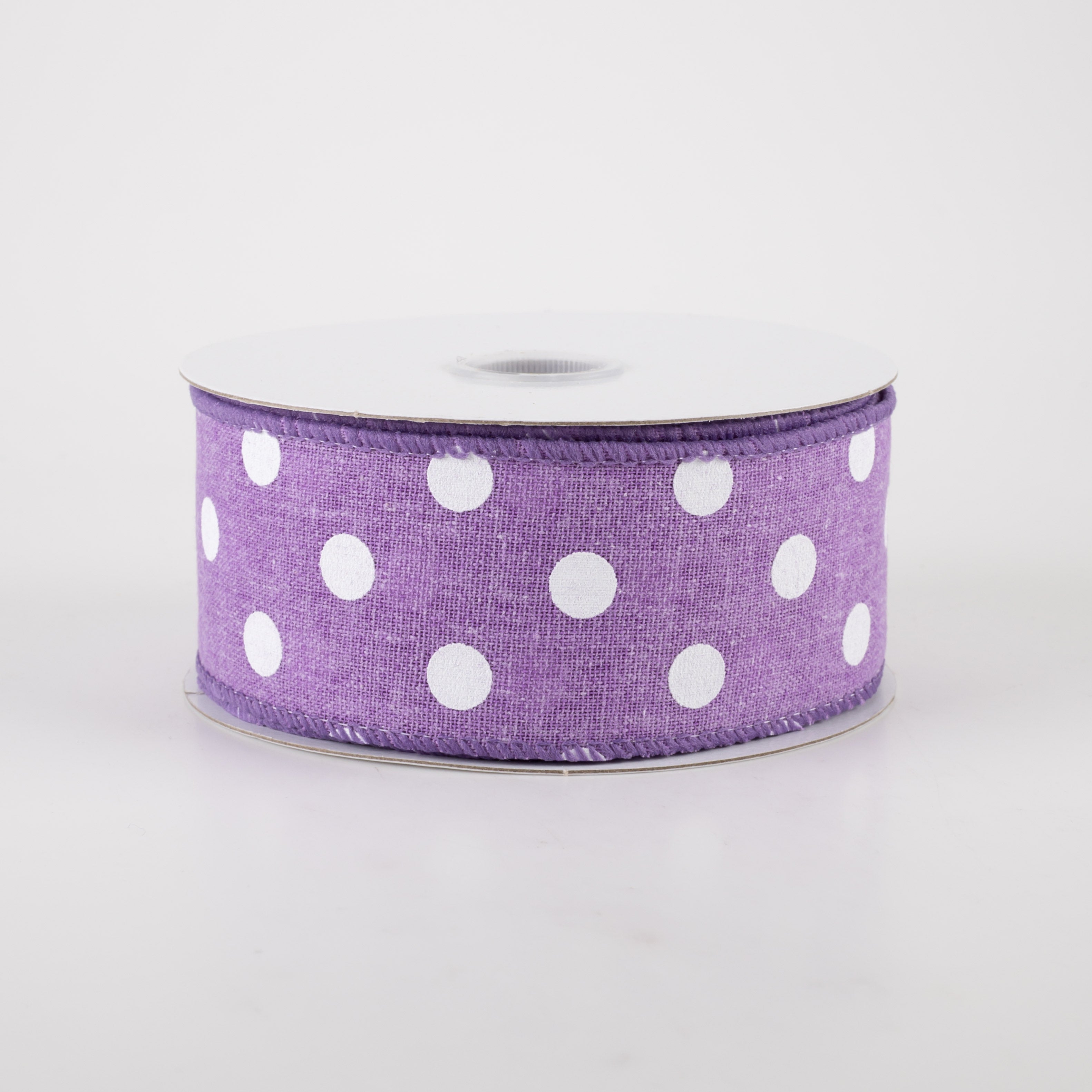 1.5" Stiff Linen Polka Dot Ribbon: Purple (10 Yards)