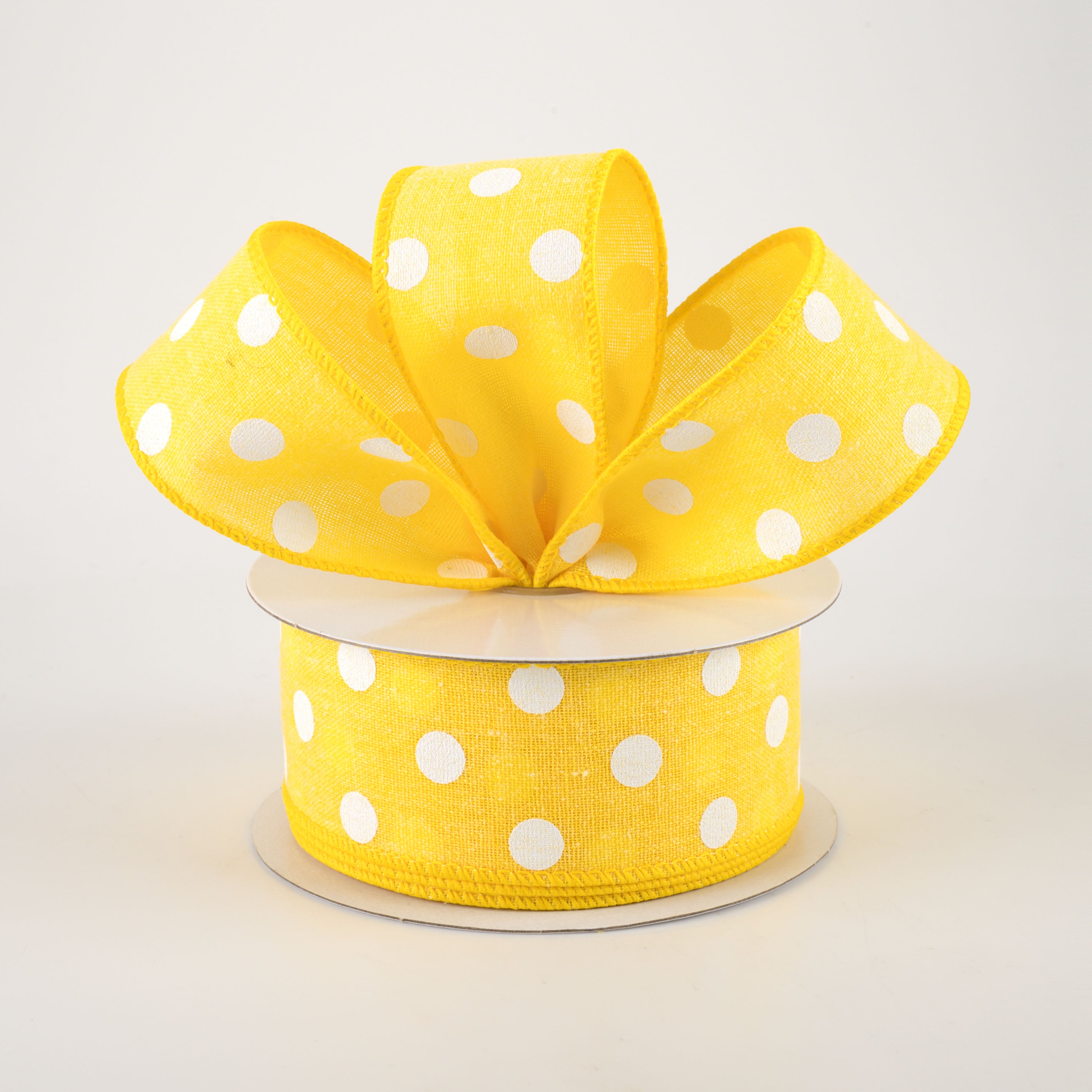 1.5" Stiff Linen Polka Dot Ribbon: Yellow (10 Yards) Lifestyle Photo