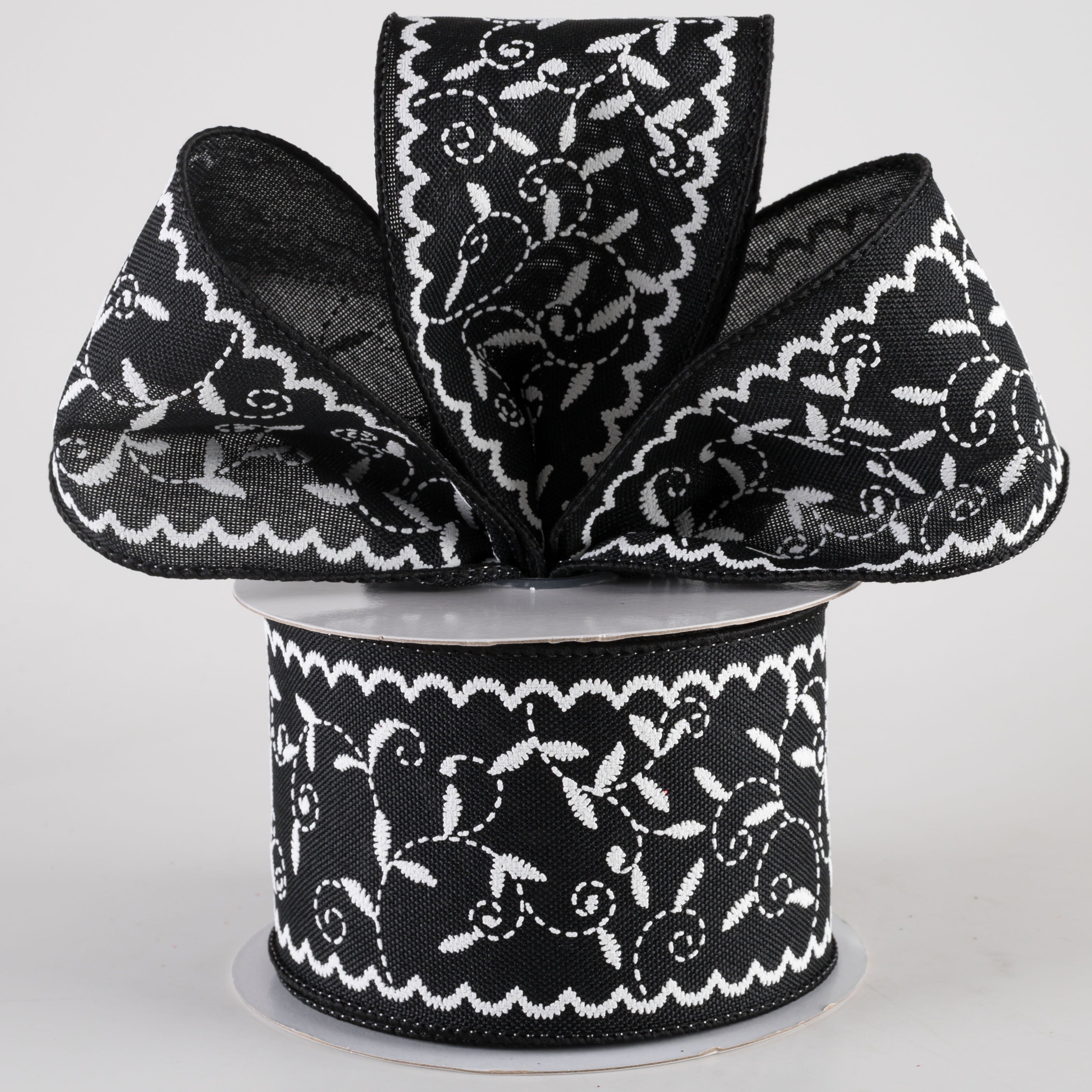 2.5" Stitch Mini Leaf Ribbon: Black (10 Yards) Lifestyle Photo