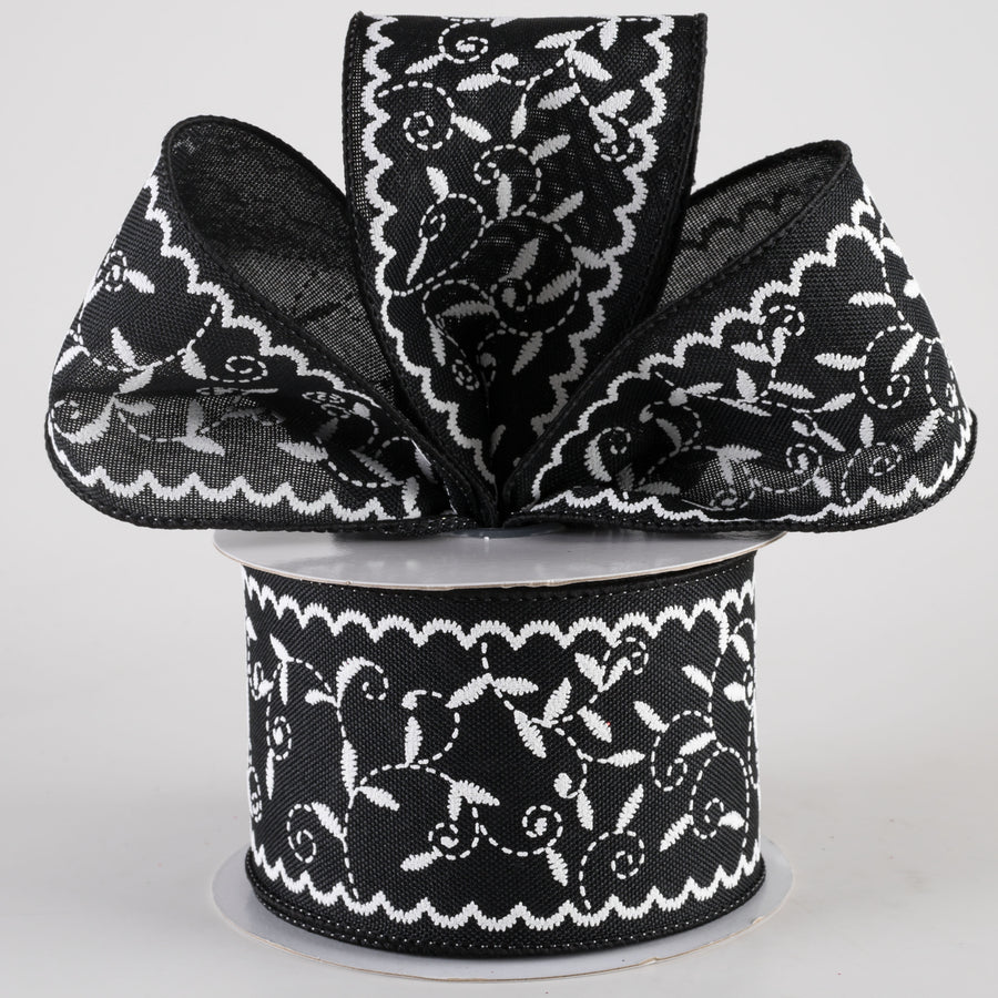 2.5" Stitch Mini Leaf Ribbon: Black (10 Yards) Lifestyle Photo