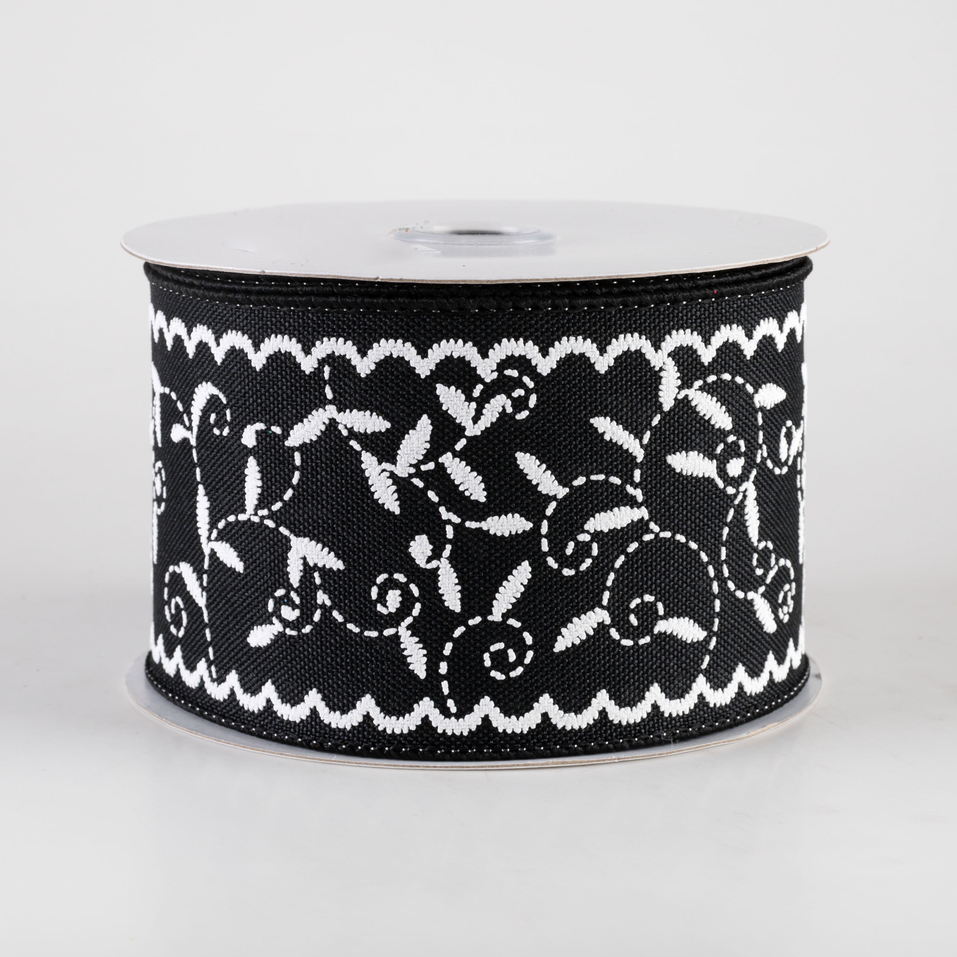 2.5" Stitch Mini Leaf Ribbon: Black (10 Yards)