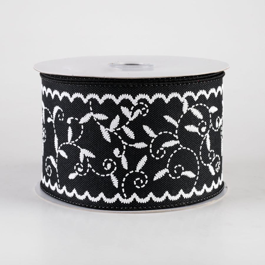 2.5" Stitch Mini Leaf Ribbon: Black (10 Yards)