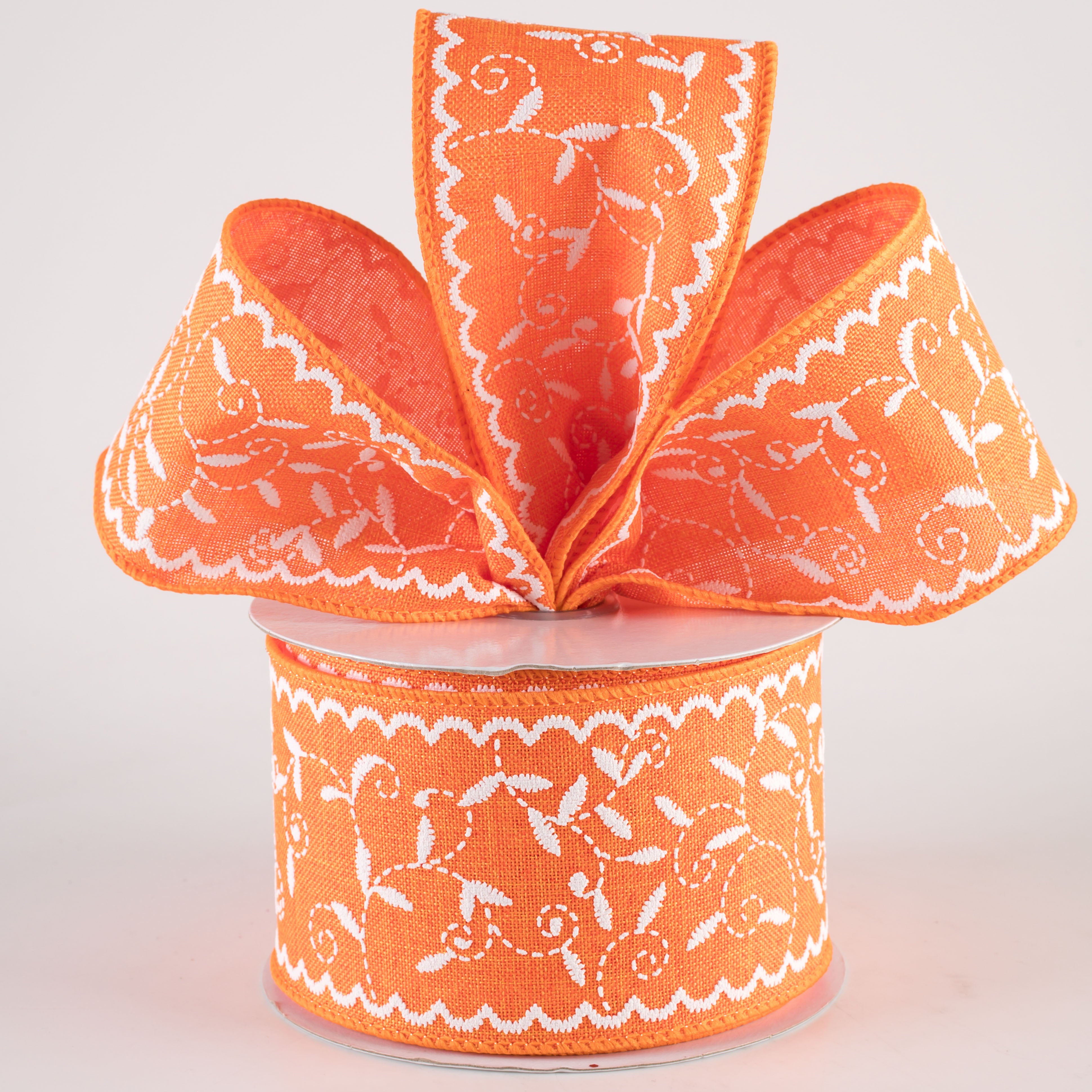 2.5" Stitch Mini Leaf Ribbon: Bright Orange (10 Yards) Lifestyle Photo
