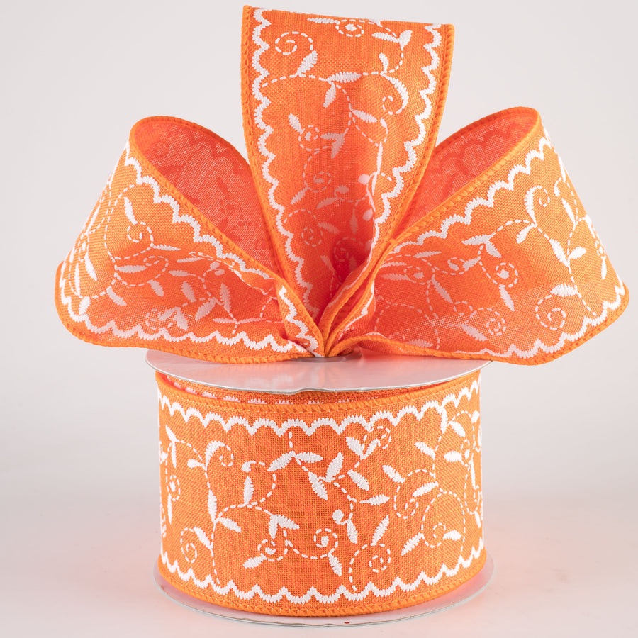 2.5" Stitch Mini Leaf Ribbon: Bright Orange (10 Yards) Lifestyle Photo