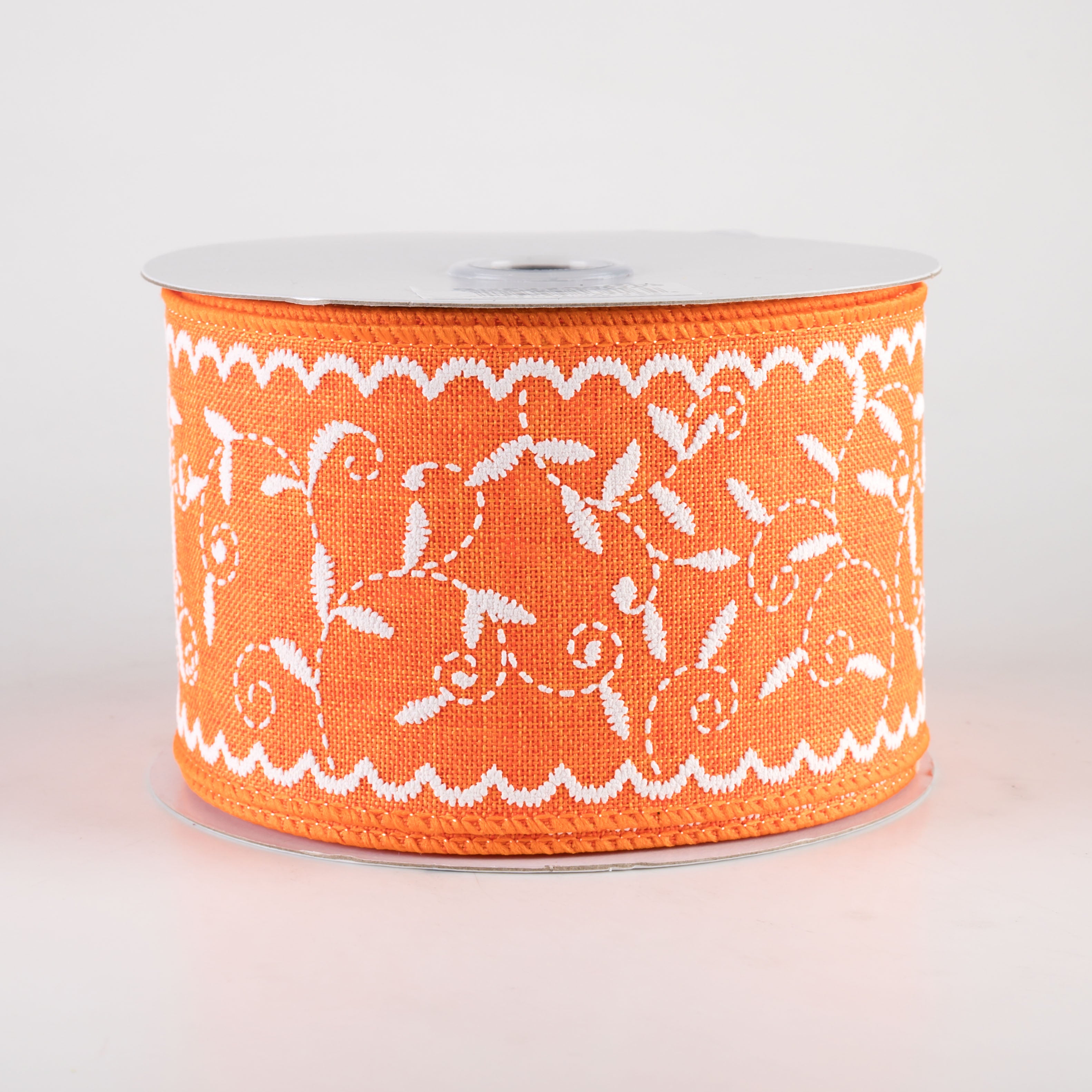 2.5" Stitch Mini Leaf Ribbon: Bright Orange (10 Yards)