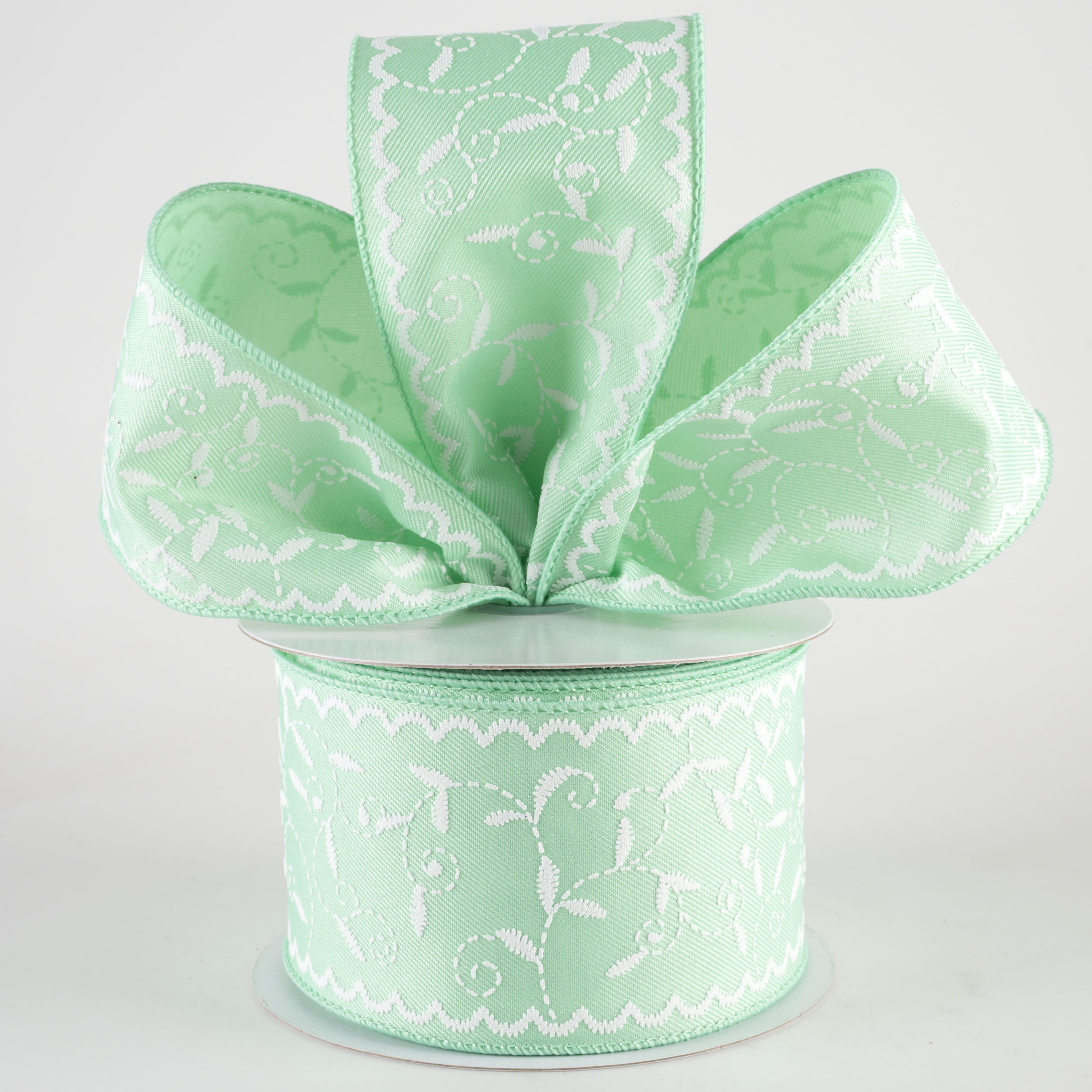 2.5" Stitch Mini Leaf Ribbon: Mint Green (10 Yards) Lifestyle Photo