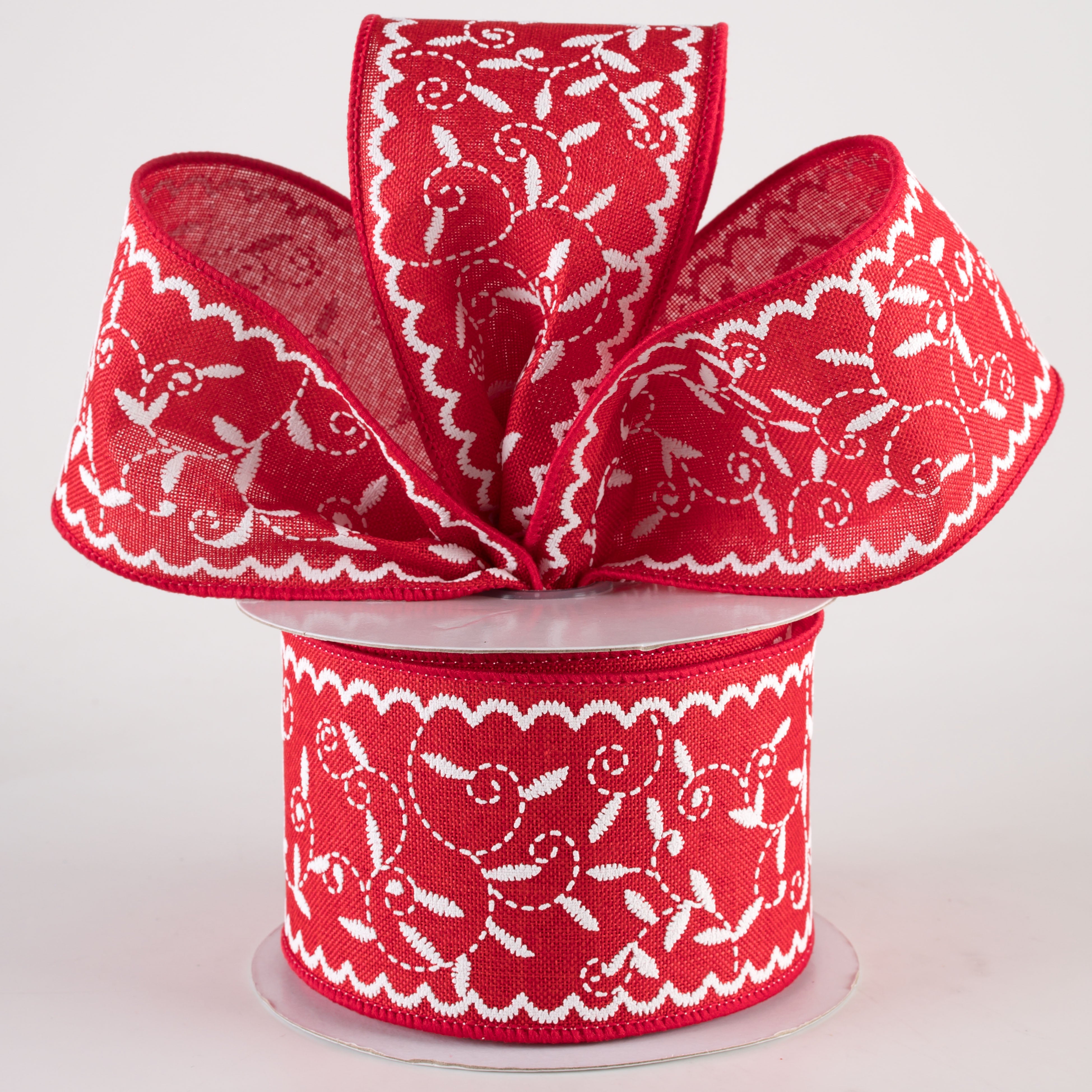 2.5" Stitch Mini Leaf Ribbon: Red & White (10 Yards) Lifestyle Photo