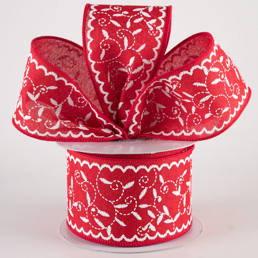 2.5" Stitch Mini Leaf Ribbon: Red & White (10 Yards) Lifestyle Photo