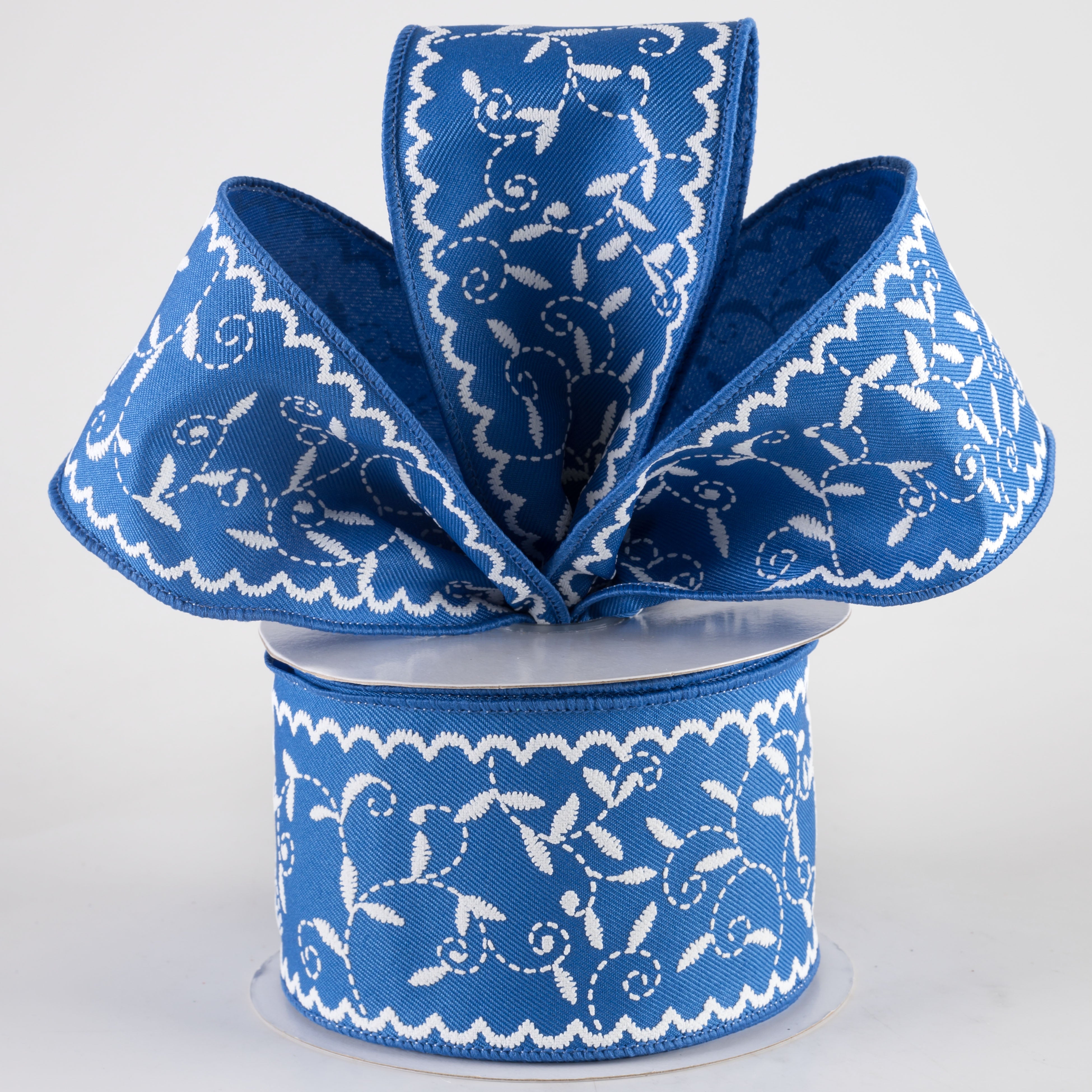 2.5" Stitch Mini Leaf Ribbon: Royal Blue (10 Yards) Lifestyle Photo