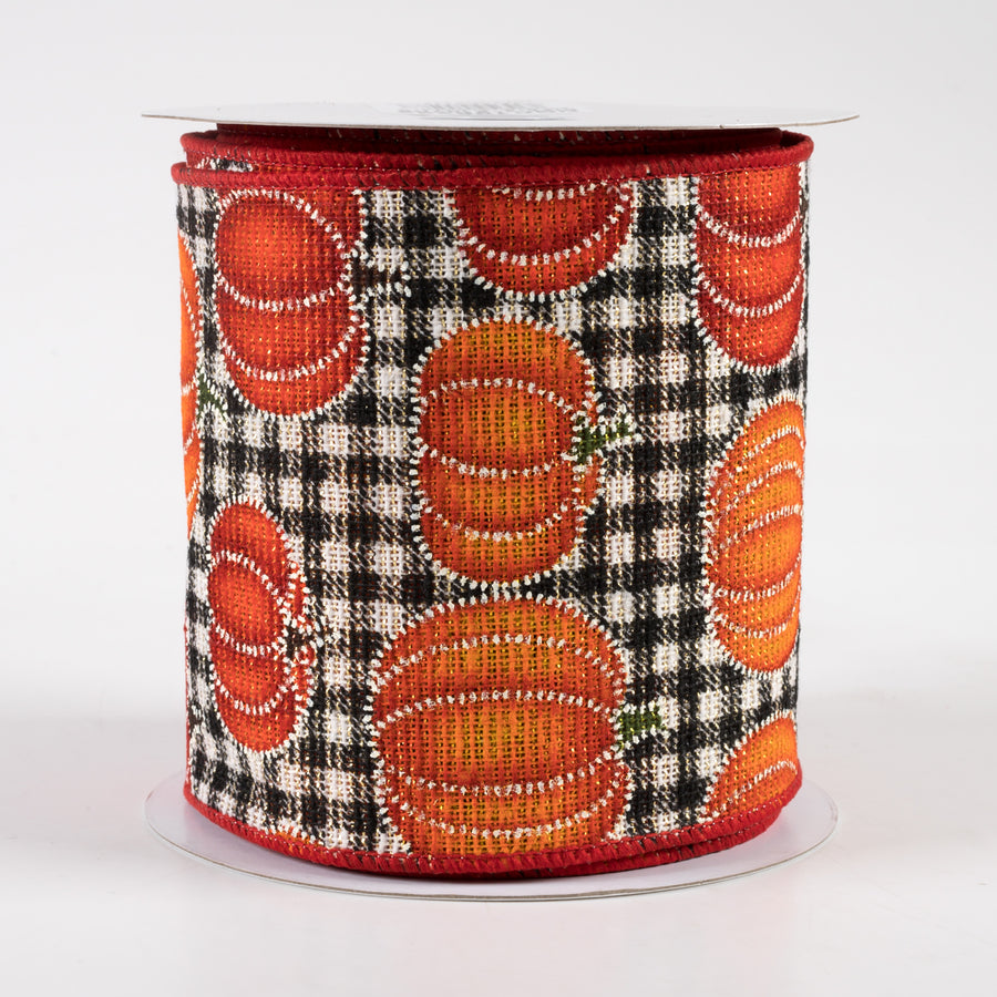 4" Stitch Pumpkin On Cotton Gingham Ribbon (10 Yards)