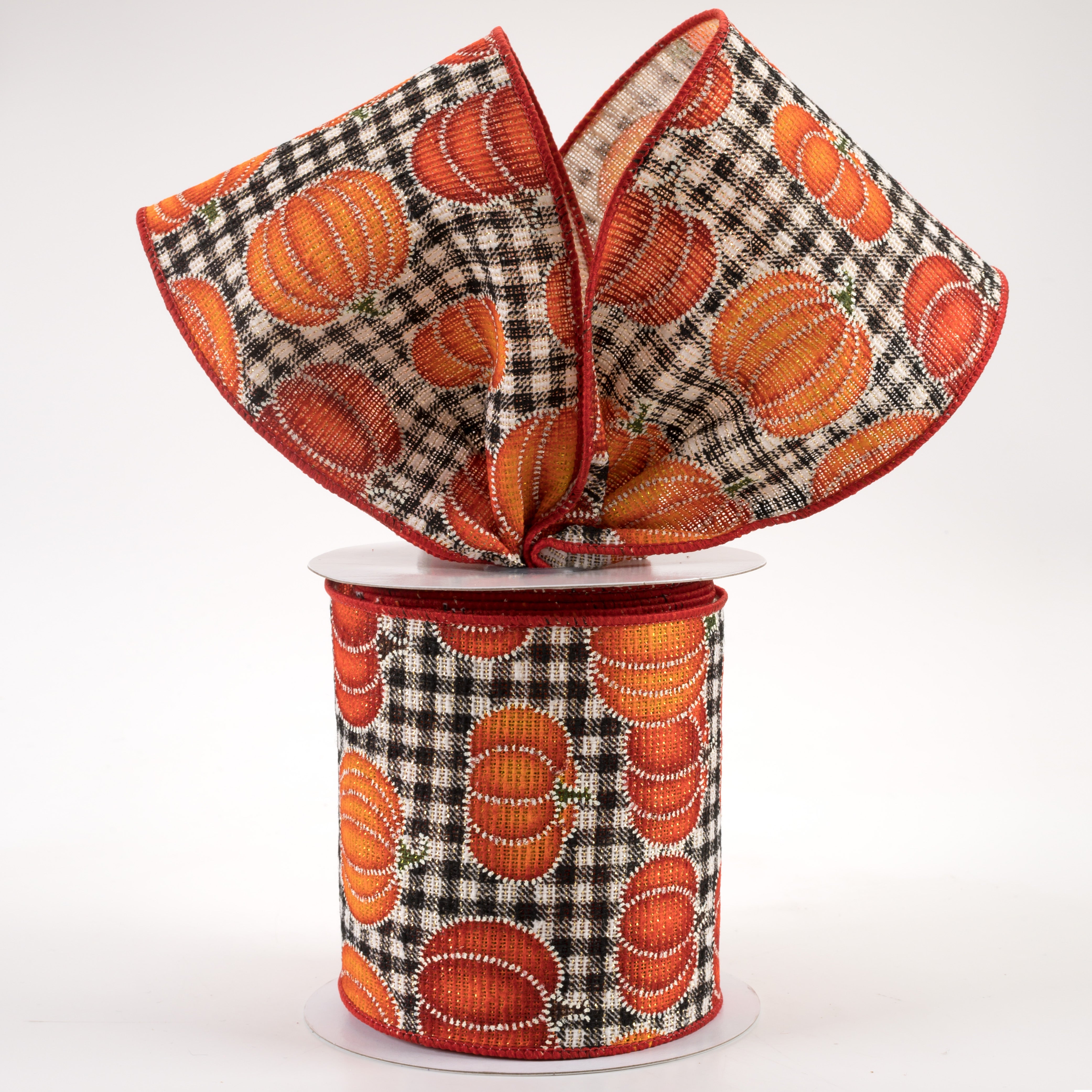 4" Stitch Pumpkin On Cotton Gingham Ribbon (10 Yards) Lifestyle Photo
