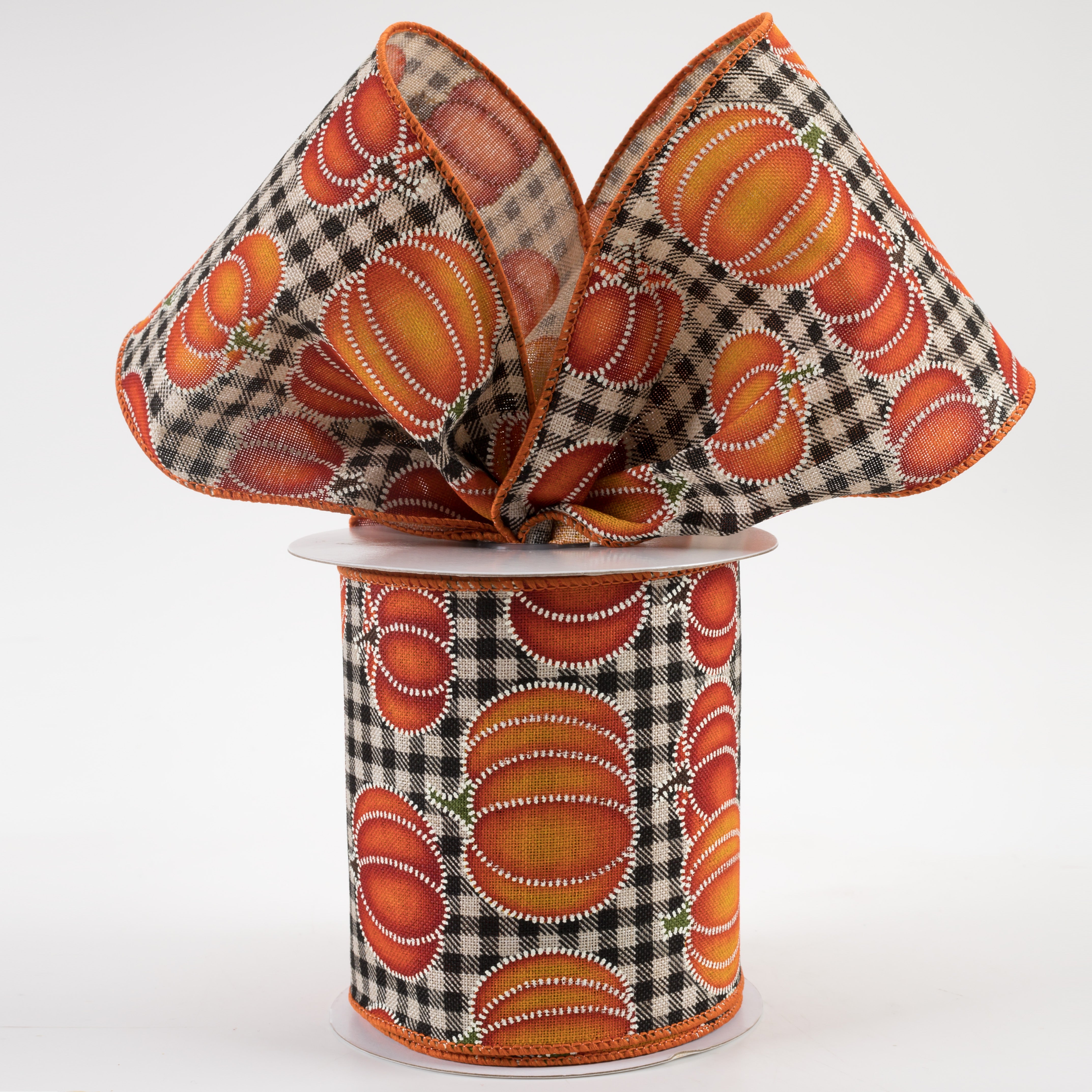 4" Stitch Pumpkin On Cotton Gingham Ribbon (10 Yards) Lifestyle Photo