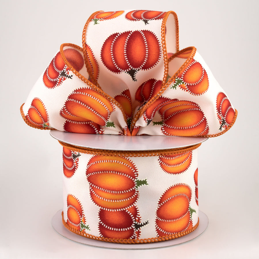 2.5" Stitch Pumpkin Ribbon: Ivory (10 Yards) Lifestyle Photo