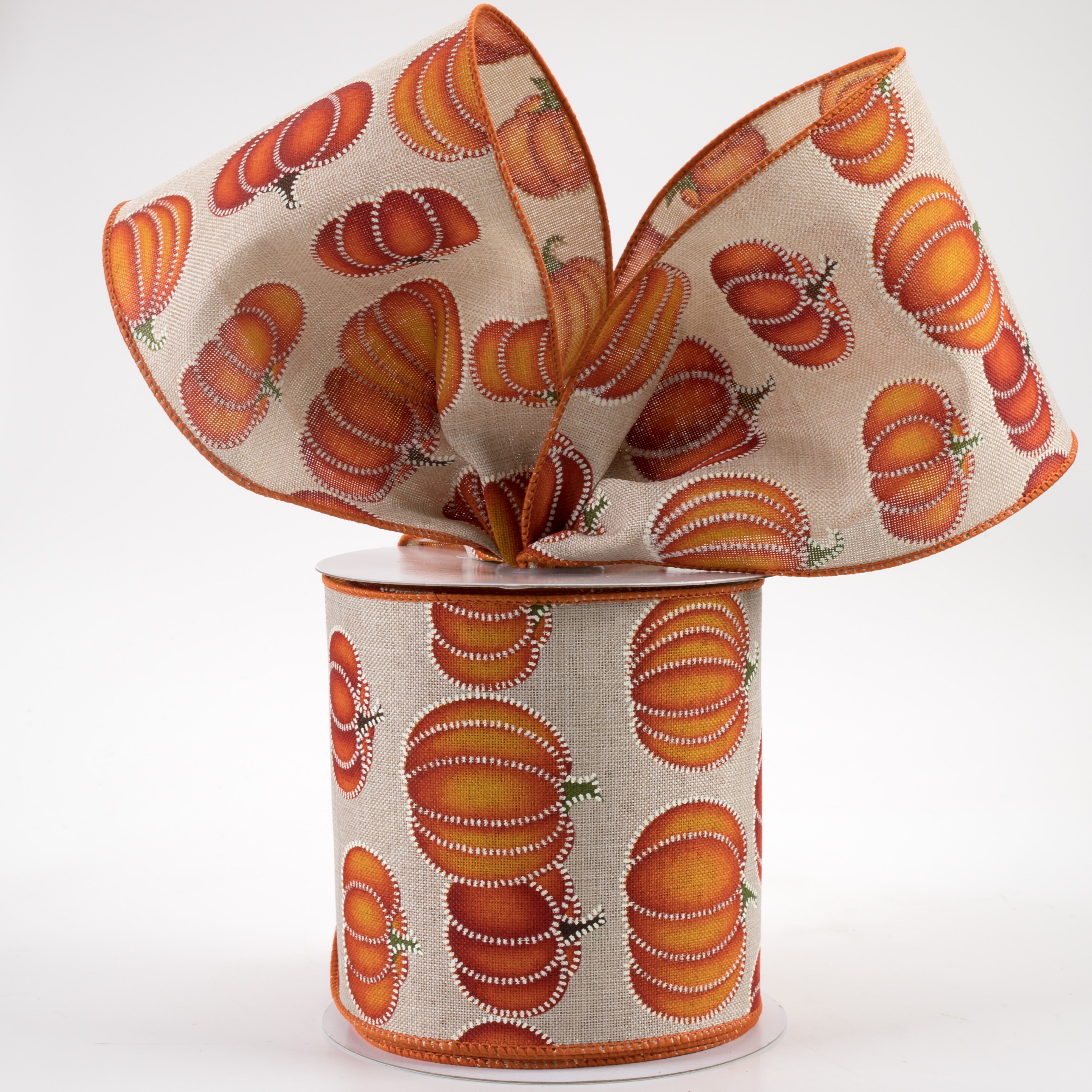 4" Stitch Pumpkin Ribbon: Natural (10 Yards) Lifestyle Photo