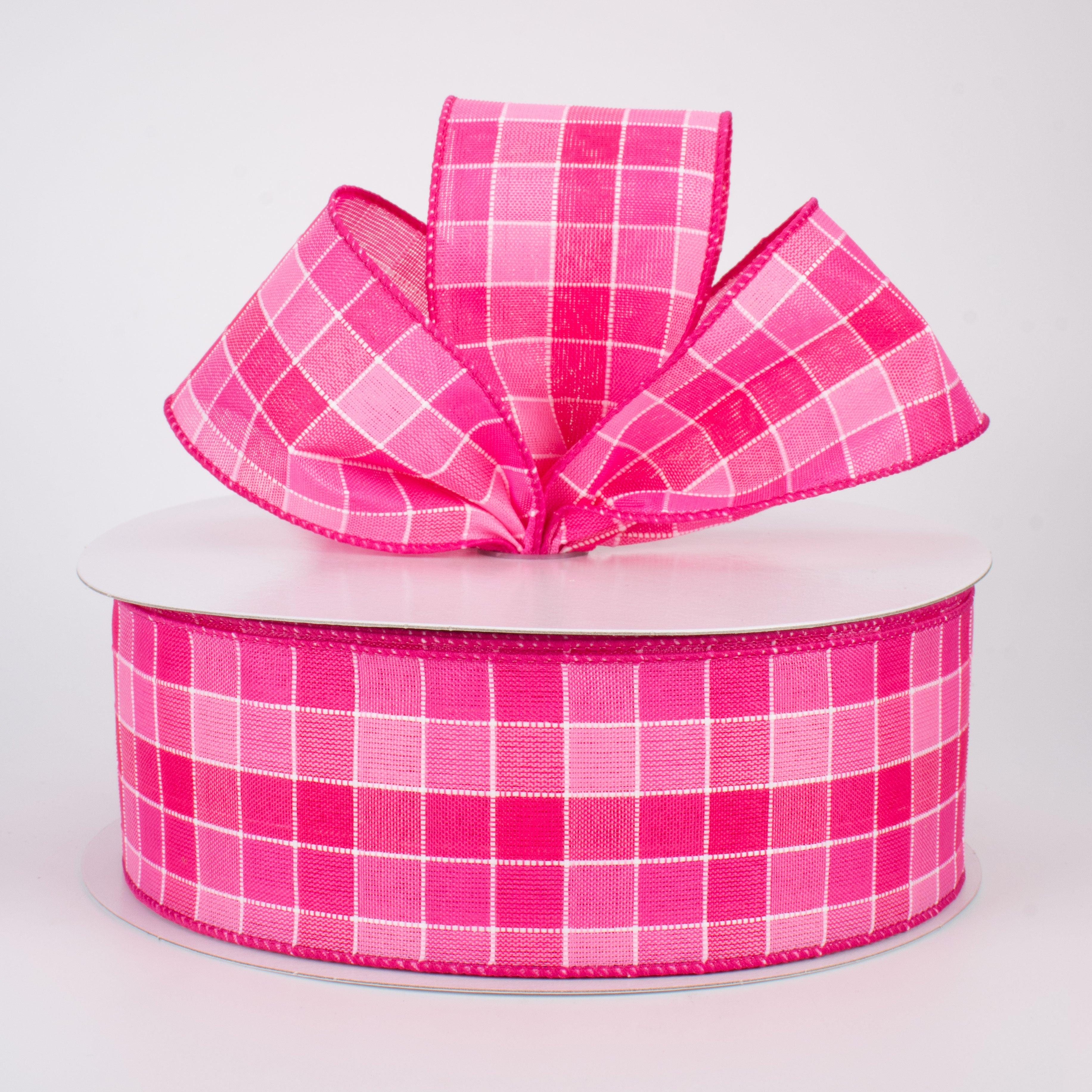 2.5" Stitched Check Ribbon: Pink & Fuchsia (50 Yards) Lifestyle Photo