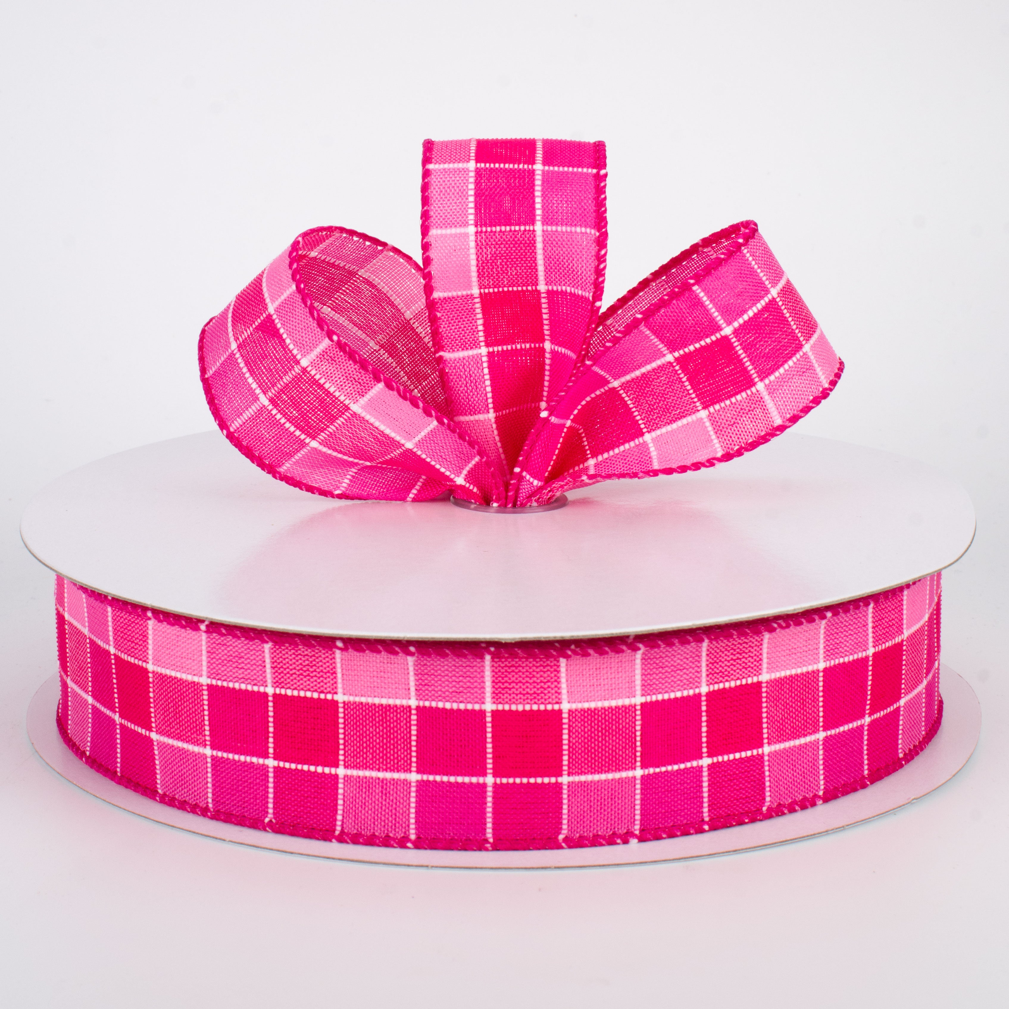 1.5" Stitched Check Ribbon: Pink & Fuchsia (50 Yards) Lifestyle Photo