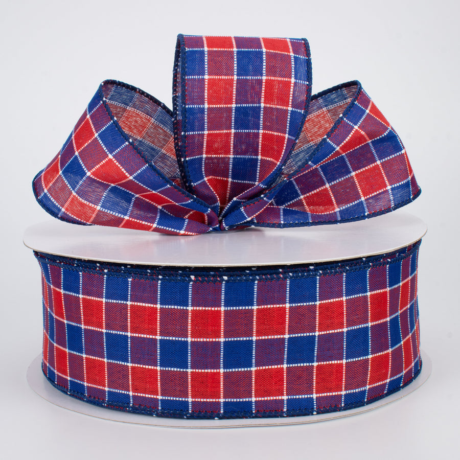 2.5" Stitched Check Ribbon: Red & Blue (50 Yards) Lifestyle Photo