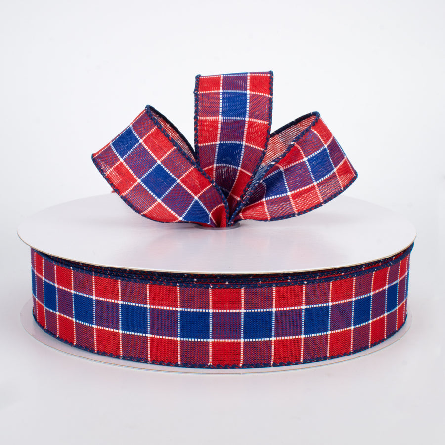 1.5" Stitched Check Ribbon: Red & Blue (50 Yards) Lifestyle Photo