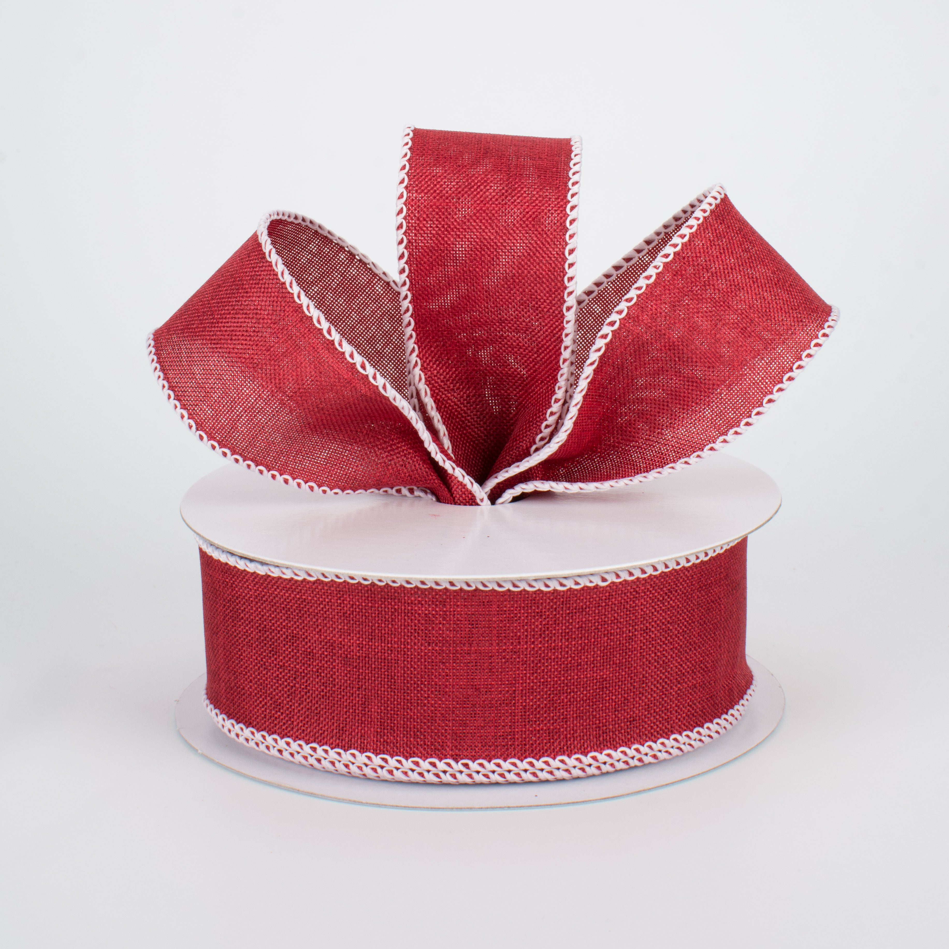1.5" Stitched Edge Ribbon: Crimson Red & White (10 Yards) Lifestyle Photo